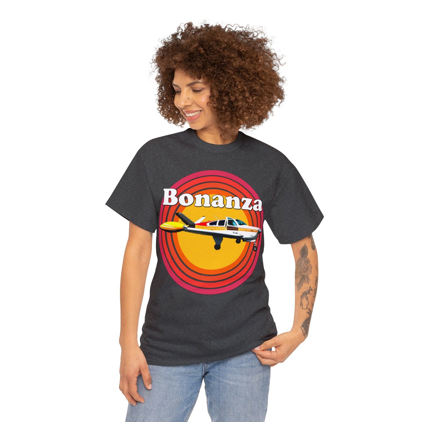 Vintage Bonanza Airplane, 1970s Private Airplane, Turbo Prop Aircraft Heavy Cotton Tee