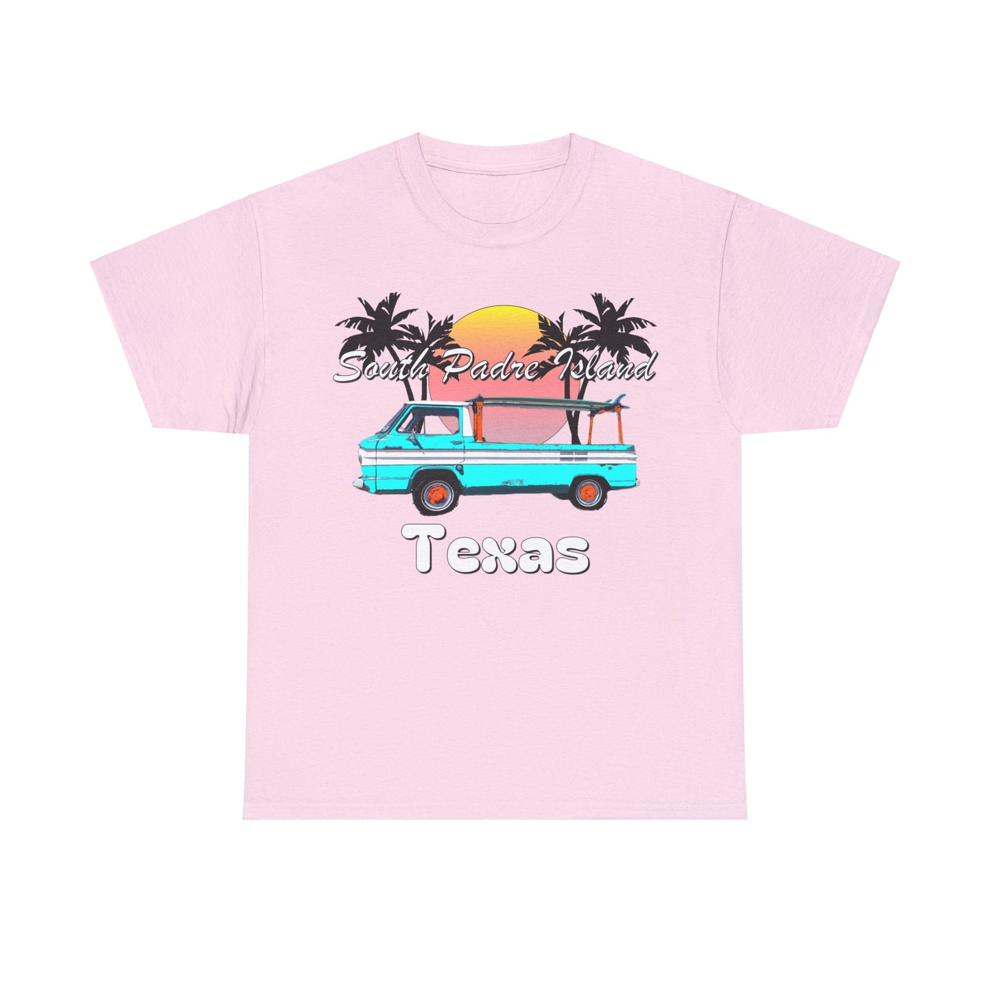 South Padre Island Texas, South Padre Surfer, Palm Trees Heavy Cotton Tee