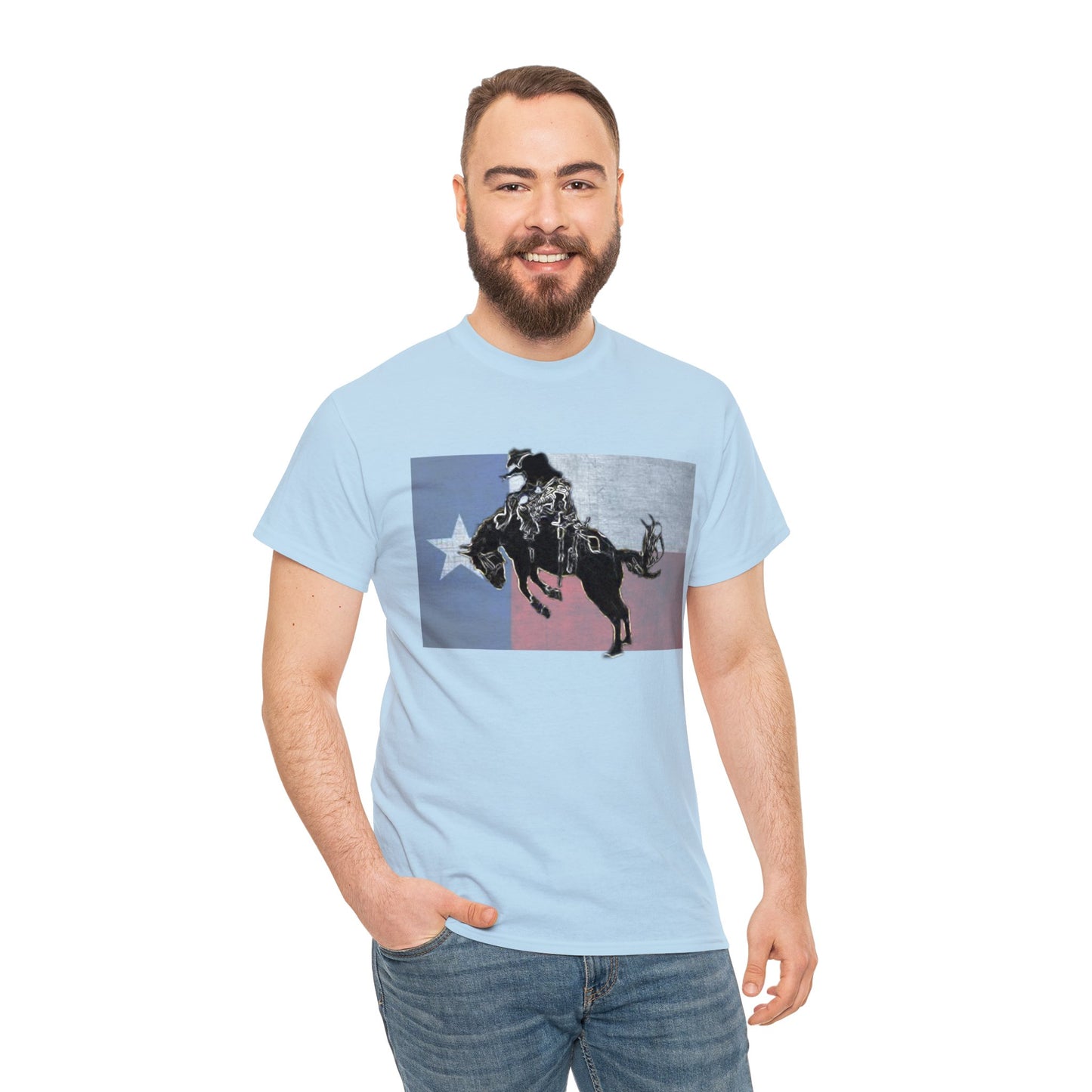 Rodeo, Bronco Rider, Bronc Buster, Cowboy Rider, Horse Rider, Wild Horse Heavy Cotton Tee