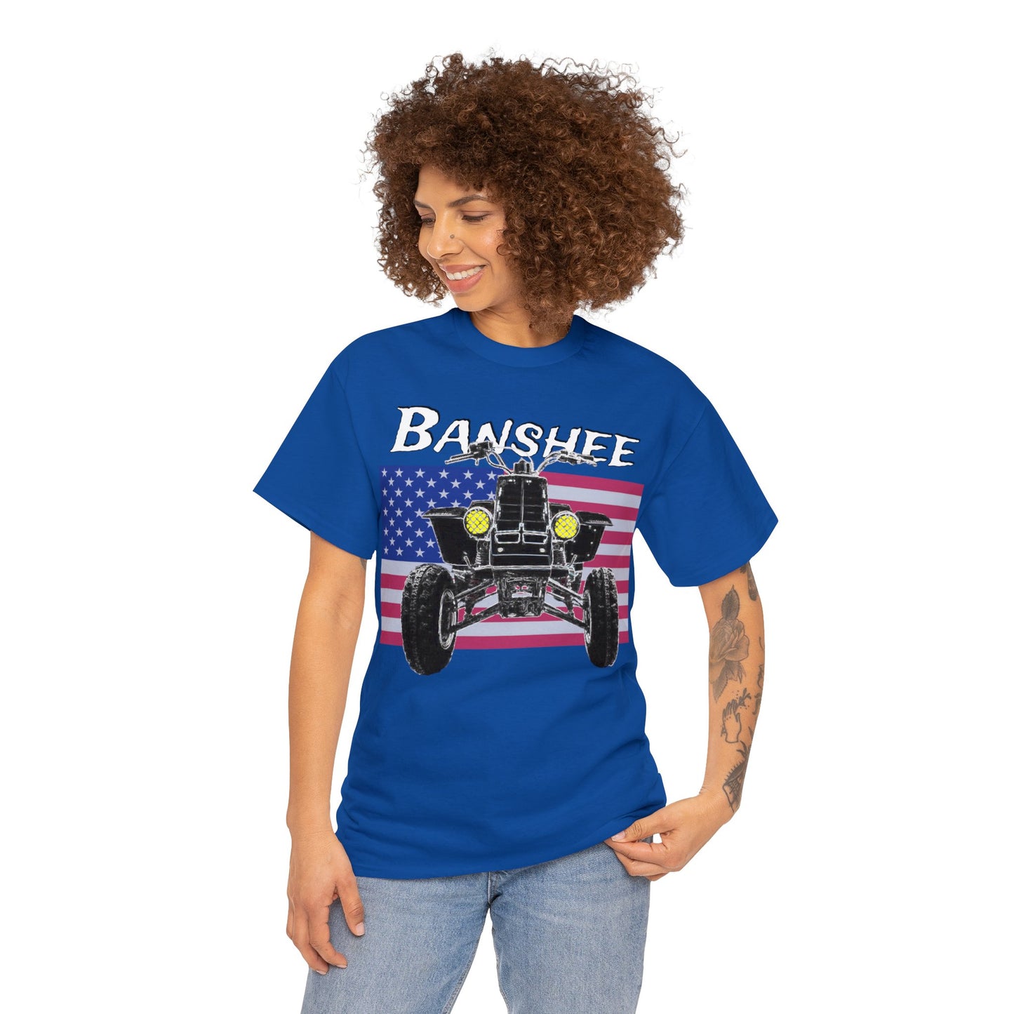 Banshee Quad ATV, Banshee Four Wheeler, Quad Bike American Flag Heavy Cotton Tee