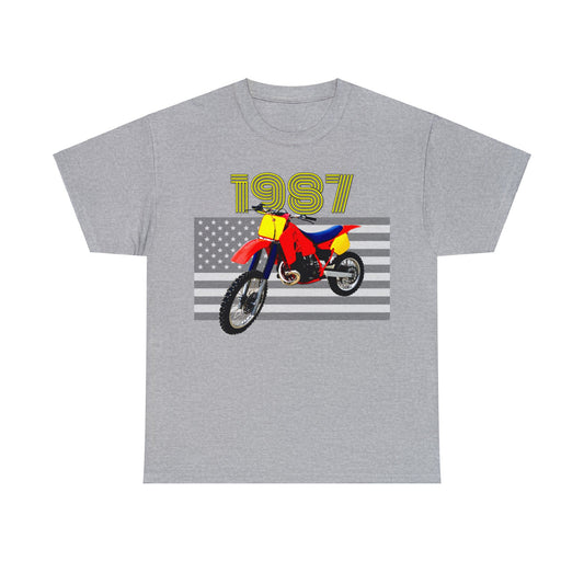 CR 500 Vintage Retro Motorcross Motocross Motorcycle American Flag Dirt Bike Heavy Cotton Tee