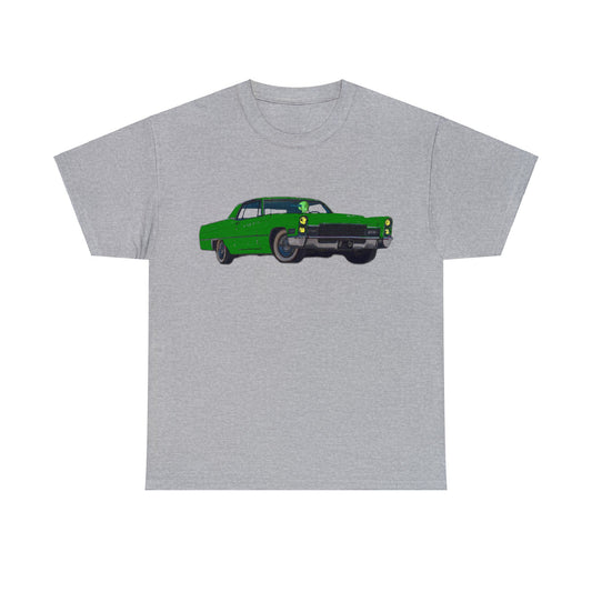 Alien Driving Car, Martian Driving a Vintage Caddy, Green Martian Heavy Cotton Tee