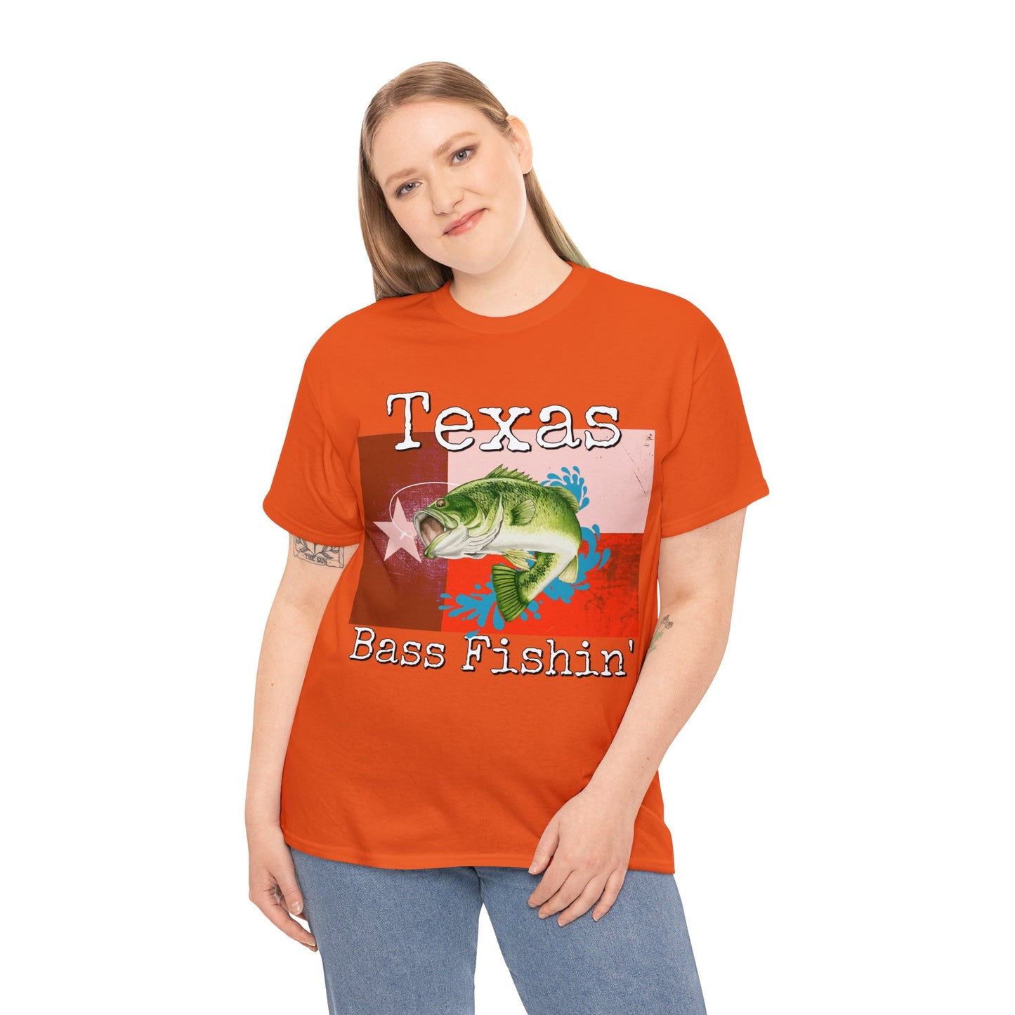 Vintage Retro Bass Fishing Fisherman Texas Heavy Cotton Tee