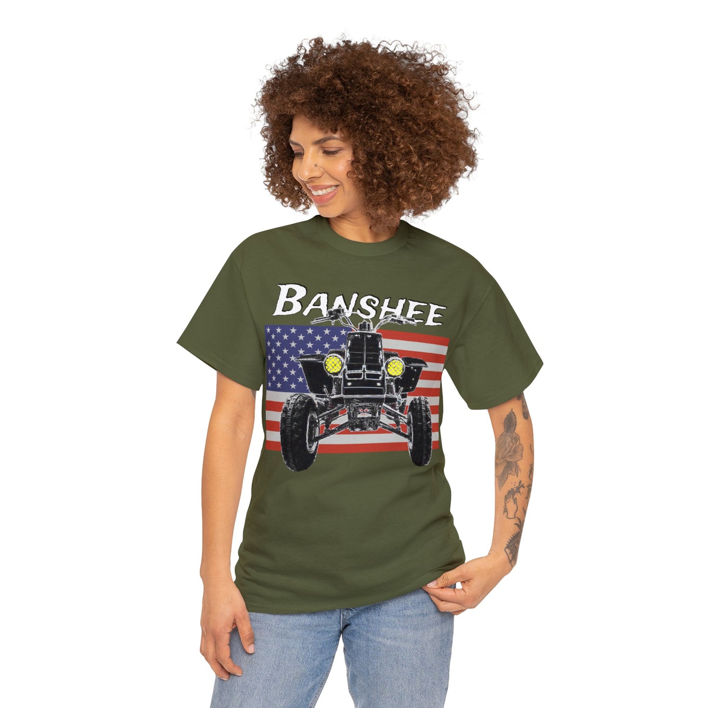 Banshee Quad ATV, Banshee Four Wheeler, Quad Bike American Flag Heavy Cotton Tee