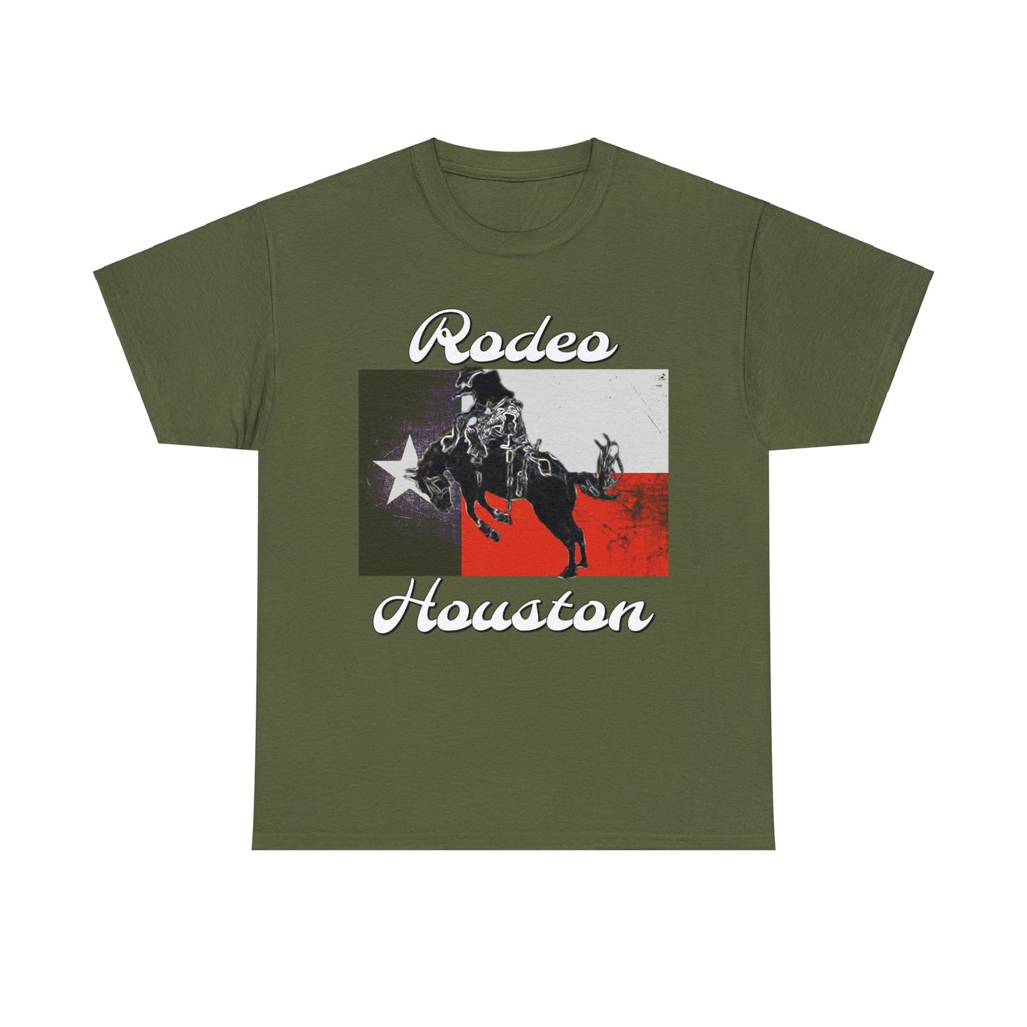 Vintage Rodeo Houston Texas Flag Bronc Buster Heavy Cotton Tee