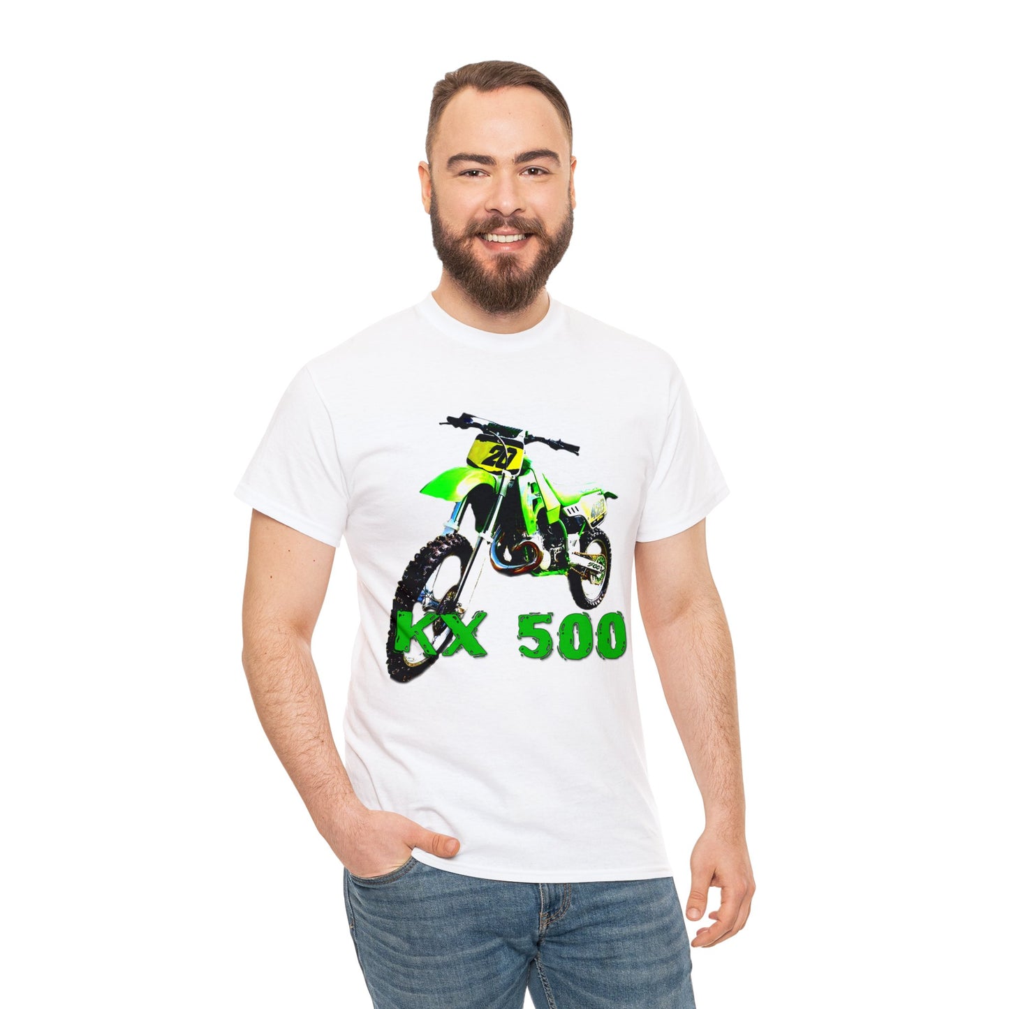 KX 500 Motocross, Vintage Dirt Bike, Green Dirt Bike, Motocross Heavy Cotton Tee