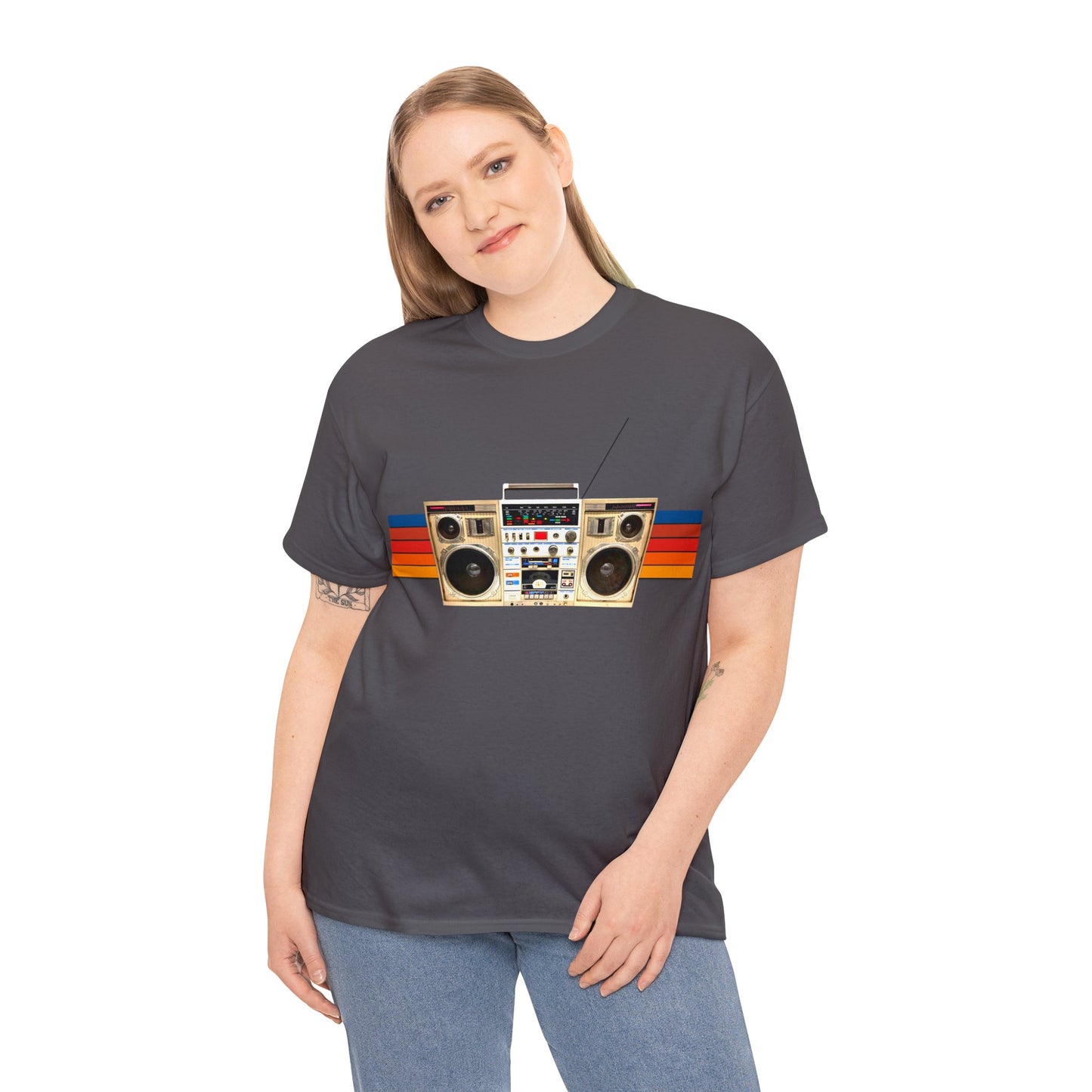 Jam Box, Ghetto Blaster, Boombox, Vintage Radio, Retro Cassette Player Heavy Cotton Tee