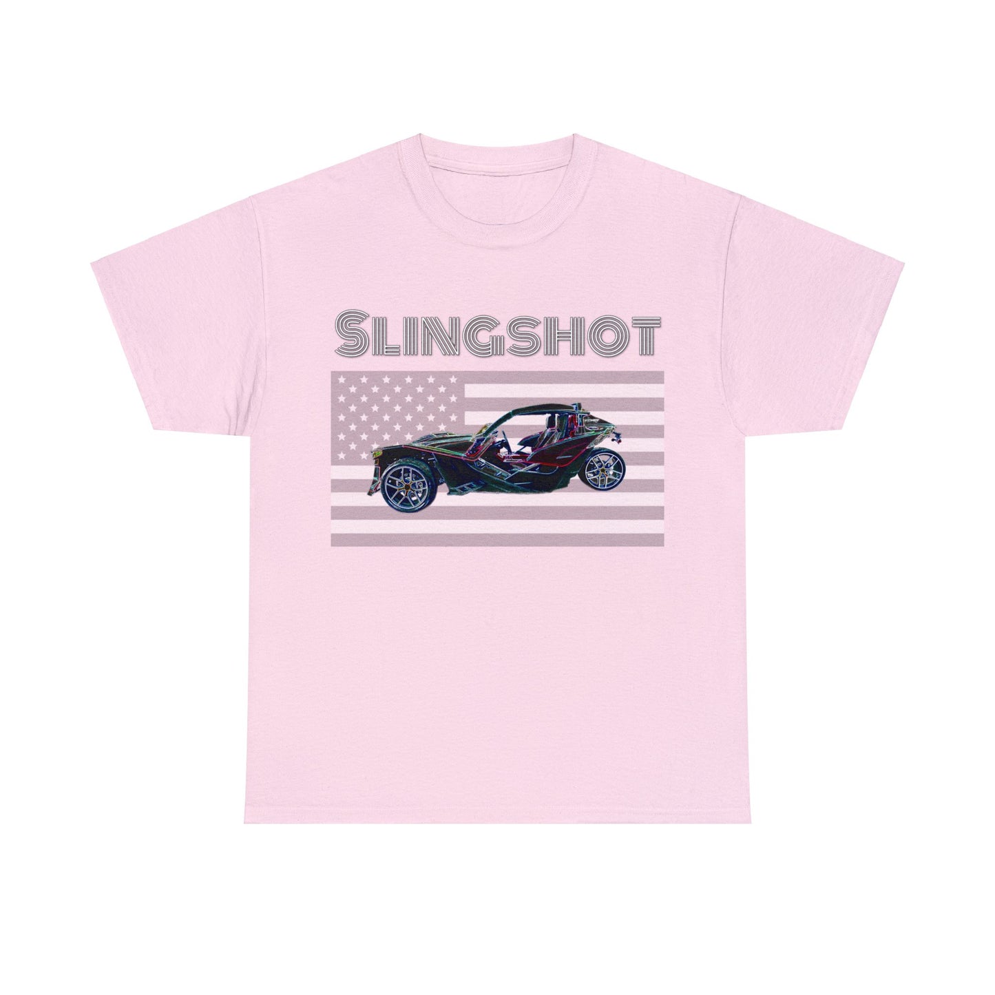 Sling Shot Three Wheel Car, Slingshot Convertible, American Flag Heavy Cotton Tee