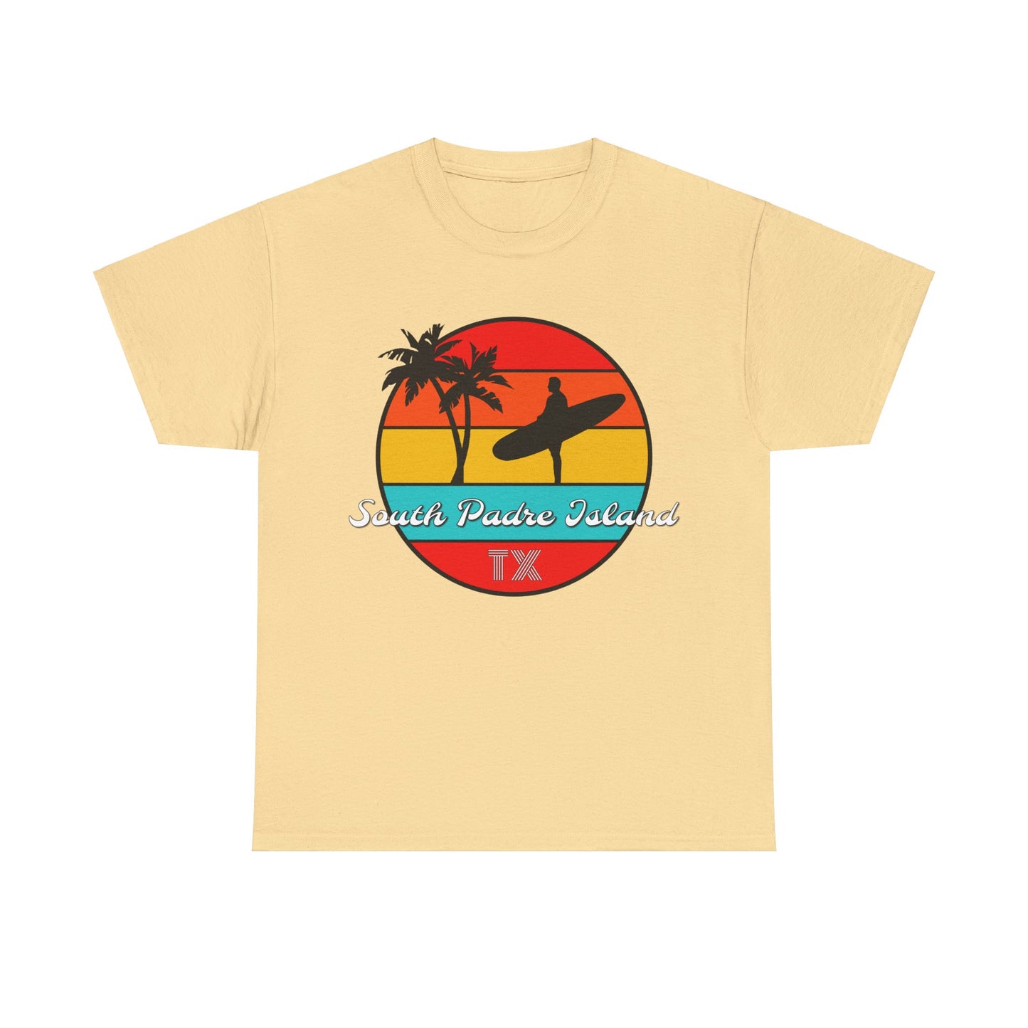 South Padre Island Texas, South Padre Surfer, Palm Trees Heavy Cotton Tee