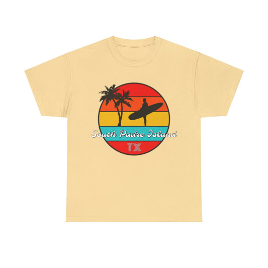 South Padre Island Texas, South Padre Surfer, Palm Trees Heavy Cotton Tee