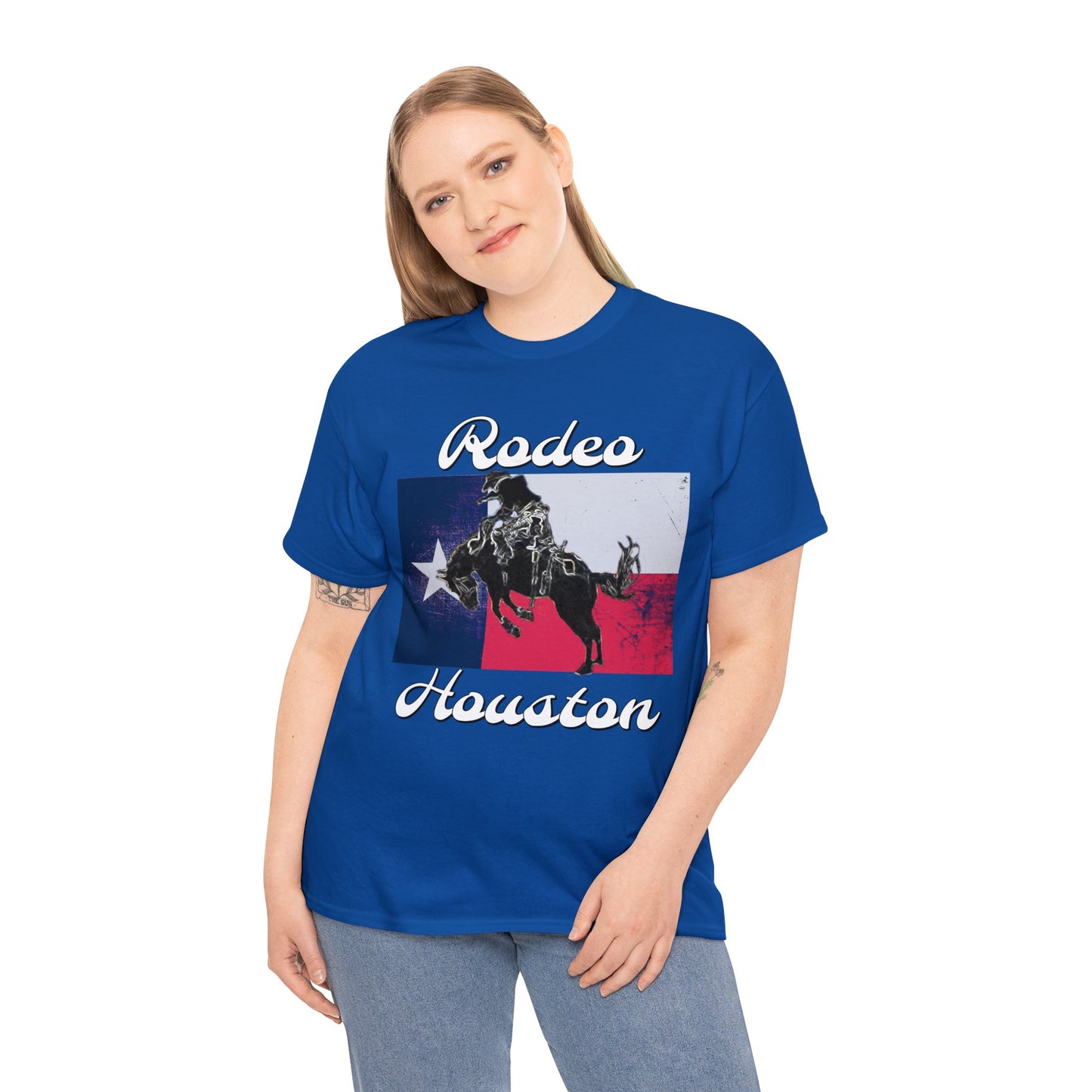 Vintage Rodeo Houston Texas Flag Bronc Buster Heavy Cotton Tee