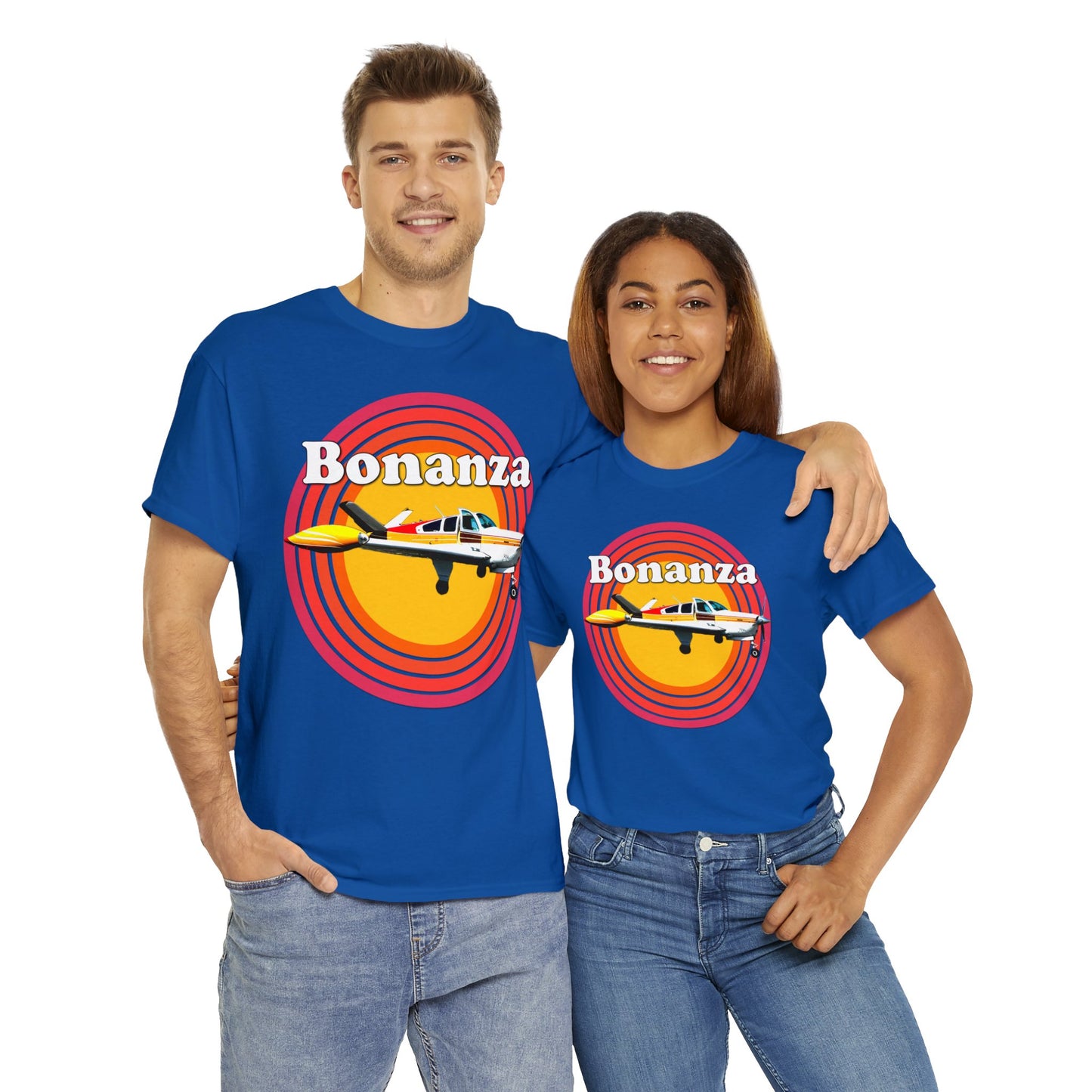 Vintage Bonanza Airplane, 1970s Private Airplane, Turbo Prop Aircraft Heavy Cotton Tee