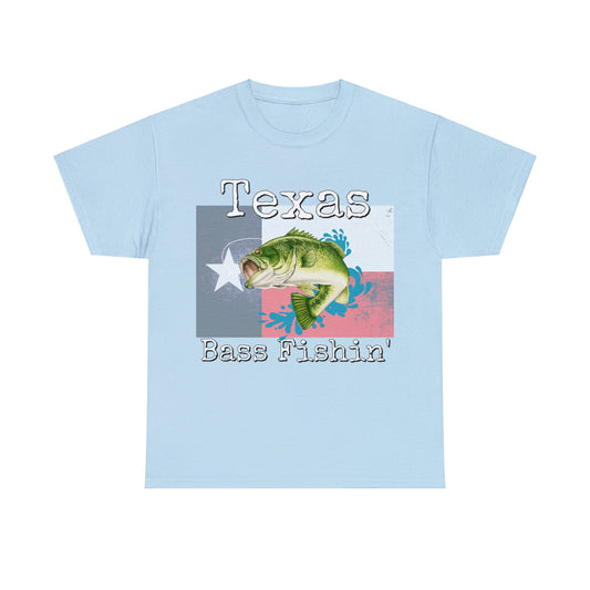 Vintage Retro Bass Fishing Fisherman Texas Heavy Cotton Tee