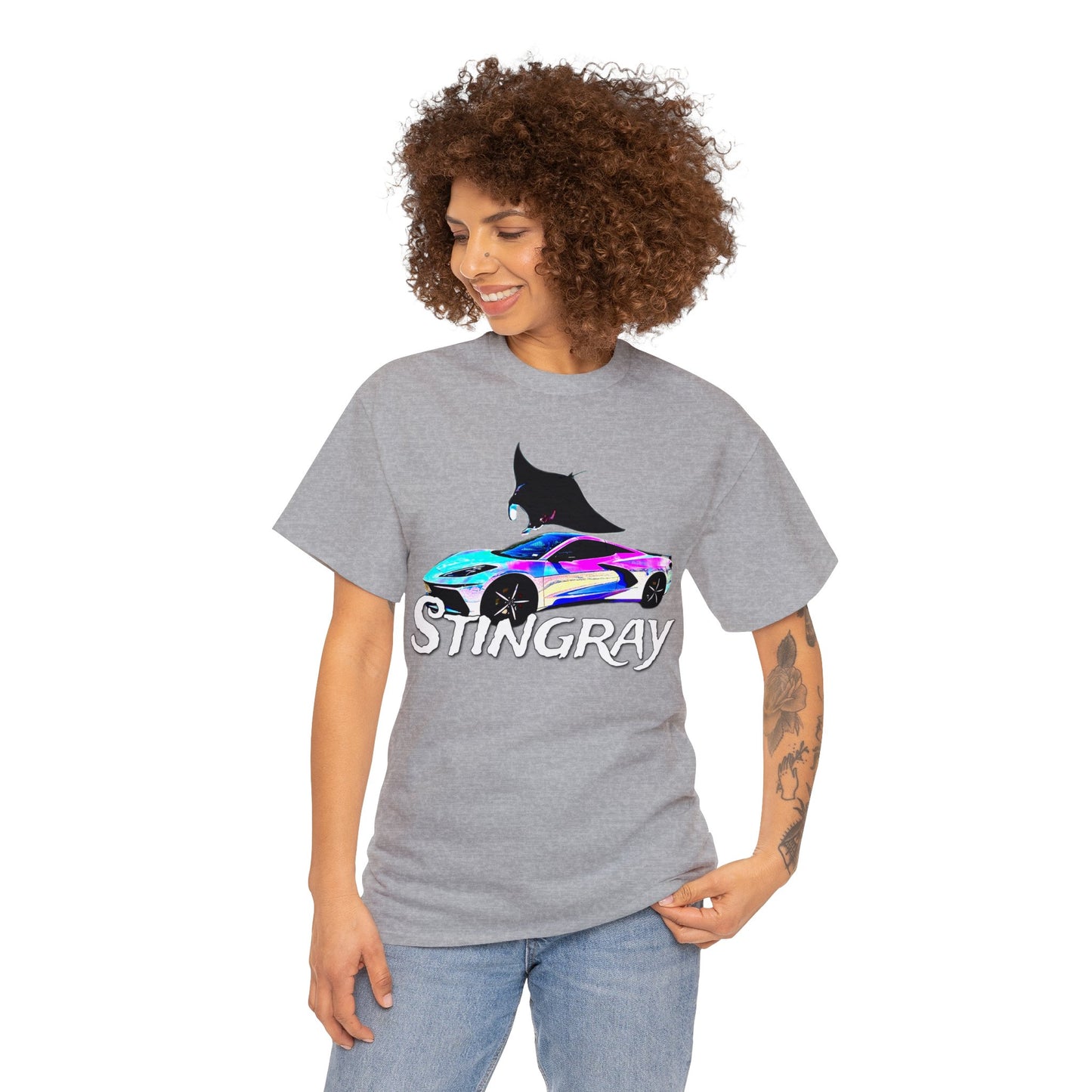 Sting Ray Car, Vette, Stingray Sports Car American Automobile Heavy Cotton Tee