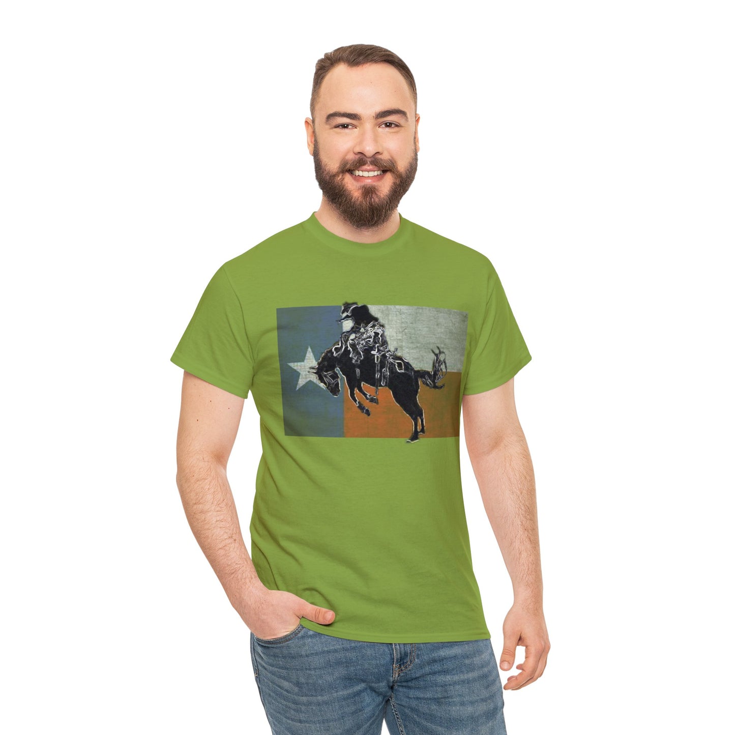 Rodeo, Bronco Rider, Bronc Buster, Cowboy Rider, Horse Rider, Wild Horse Heavy Cotton Tee