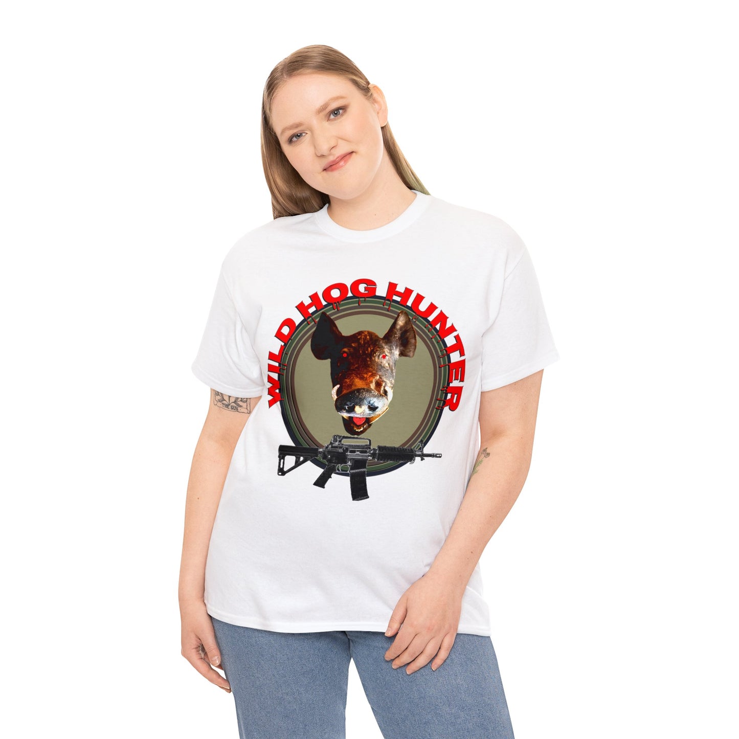 Wild Hog Hunter, Wild Hog, Hog Wild, Hog Boar Hunting Heavy Cotton Tee