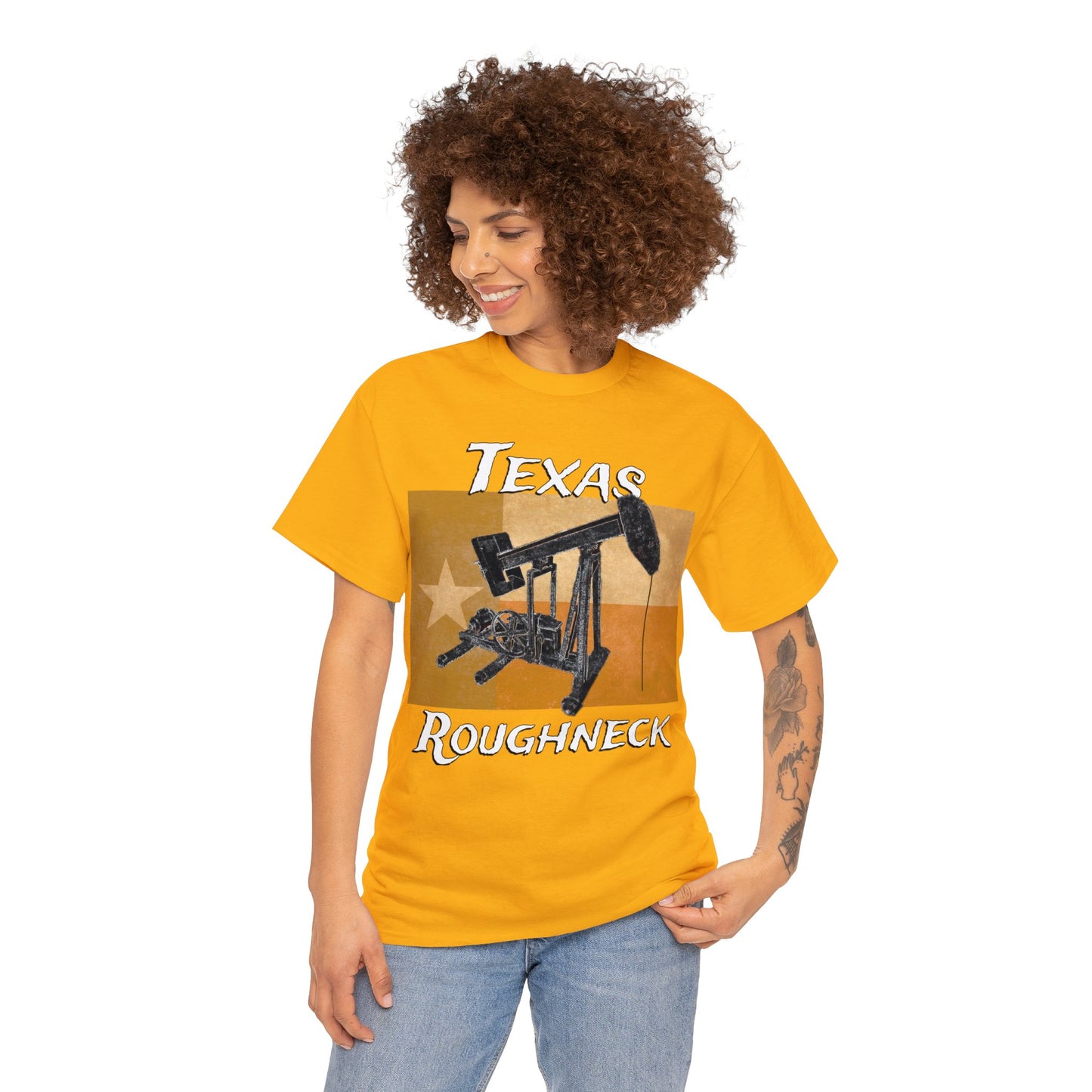 Texas Oil Worker, Rough Neck, Pump Jack Heavy Cotton Tee