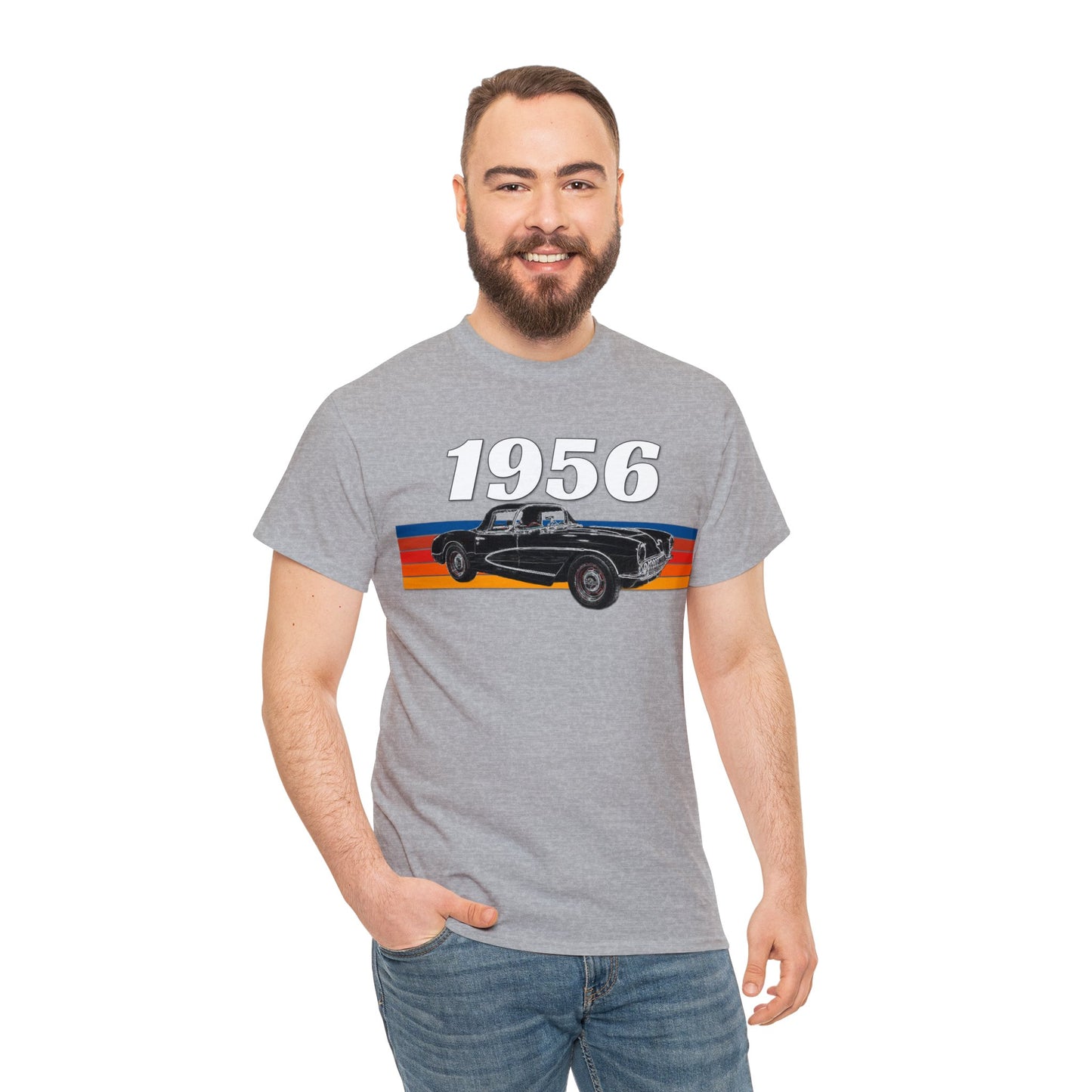 1956 Vette Classic Car, Vintage American Muscle Car Heavy Cotton Tee