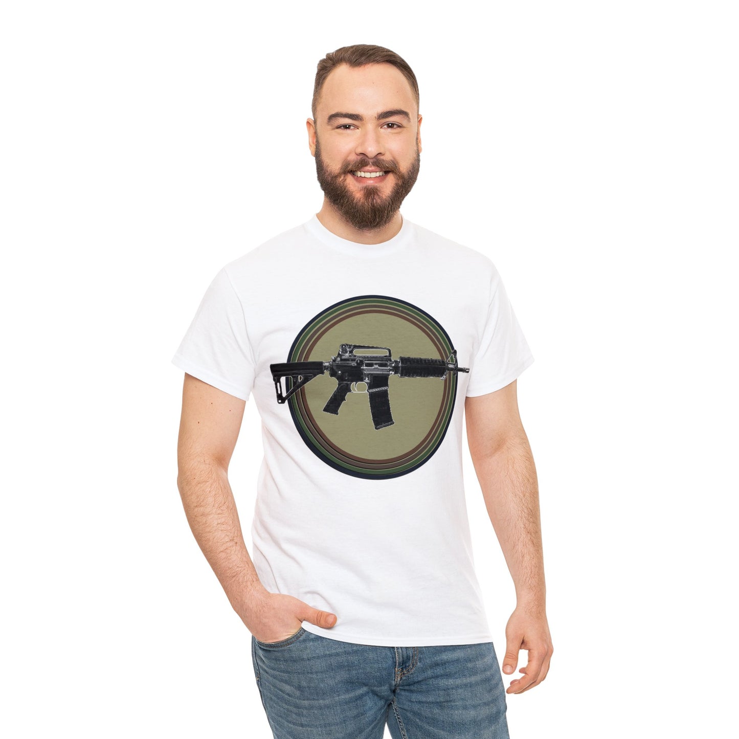 AR 15, Tactitcal Gun, Military Gun, Machine Gun Heavy Cotton Tee