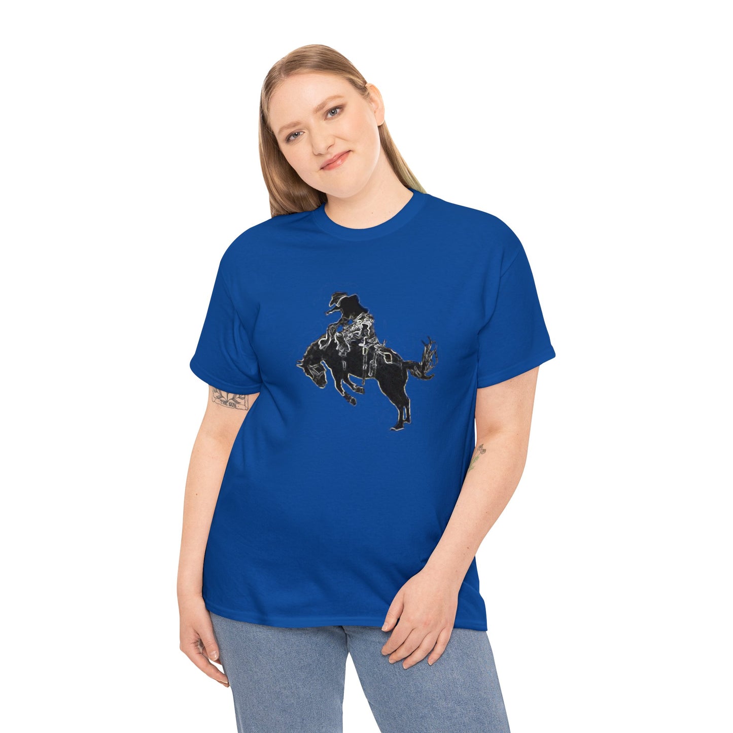 Rodeo, Bronco Rider, Bronc Buster, Cowboy Rider, Horse Rider, Wild Horse Heavy Cotton Tee