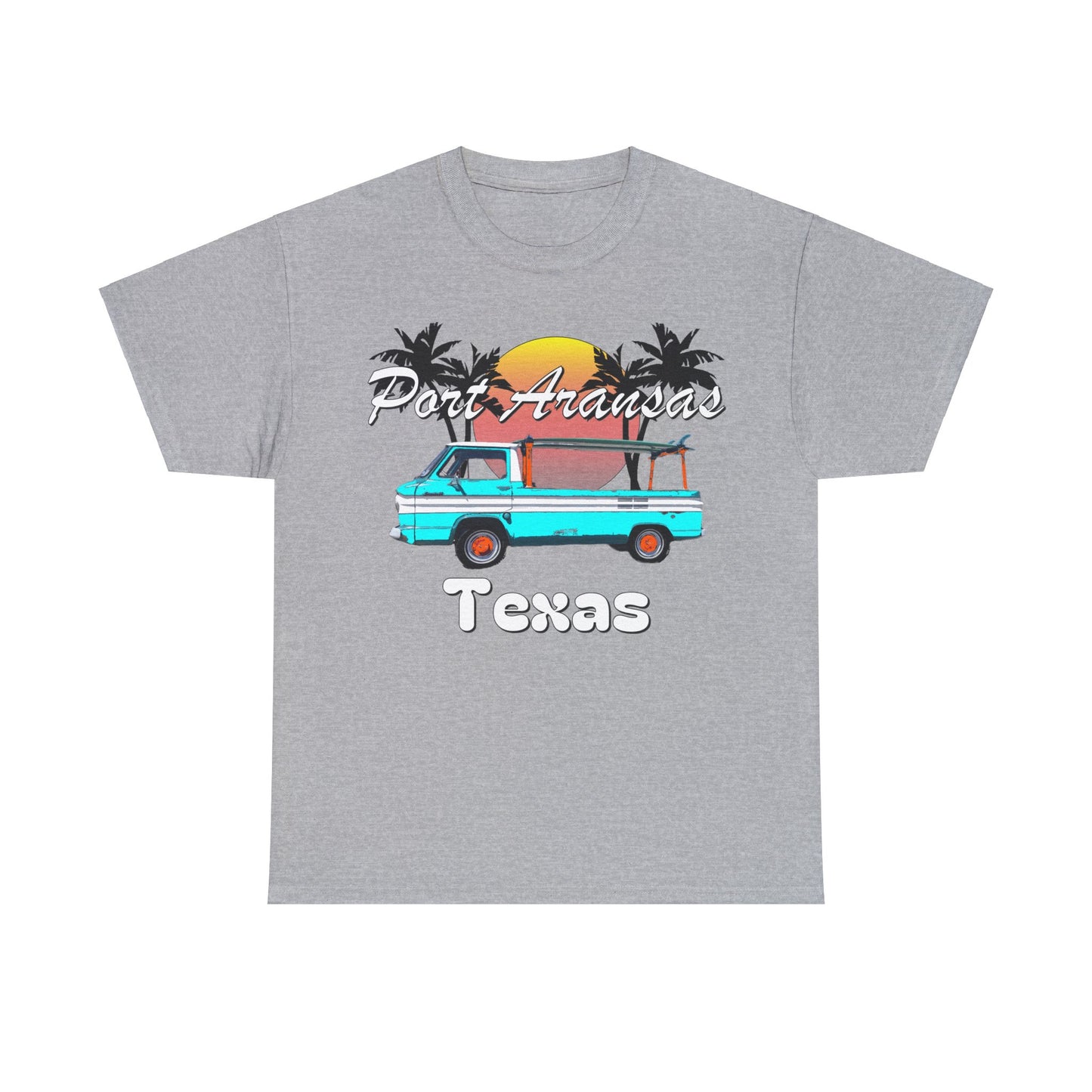 Port Aransas Texas, Port A Surfer, Palm Trees, Beach Vacation Heavy Cotton Tee