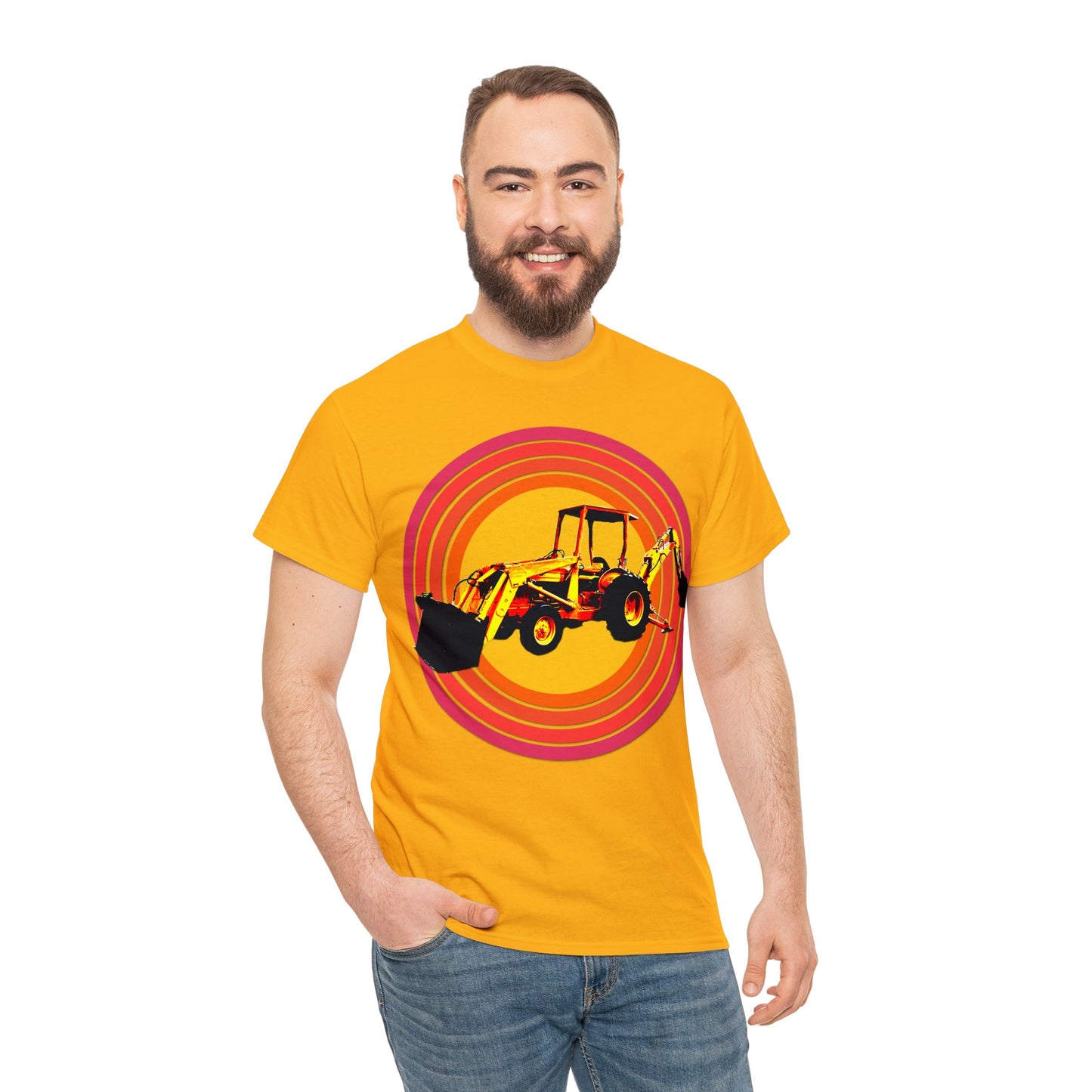 Back Hoe, Tractor, Bulldozer, Excavator, Construction, Under Construction Heavy Cotton Tee