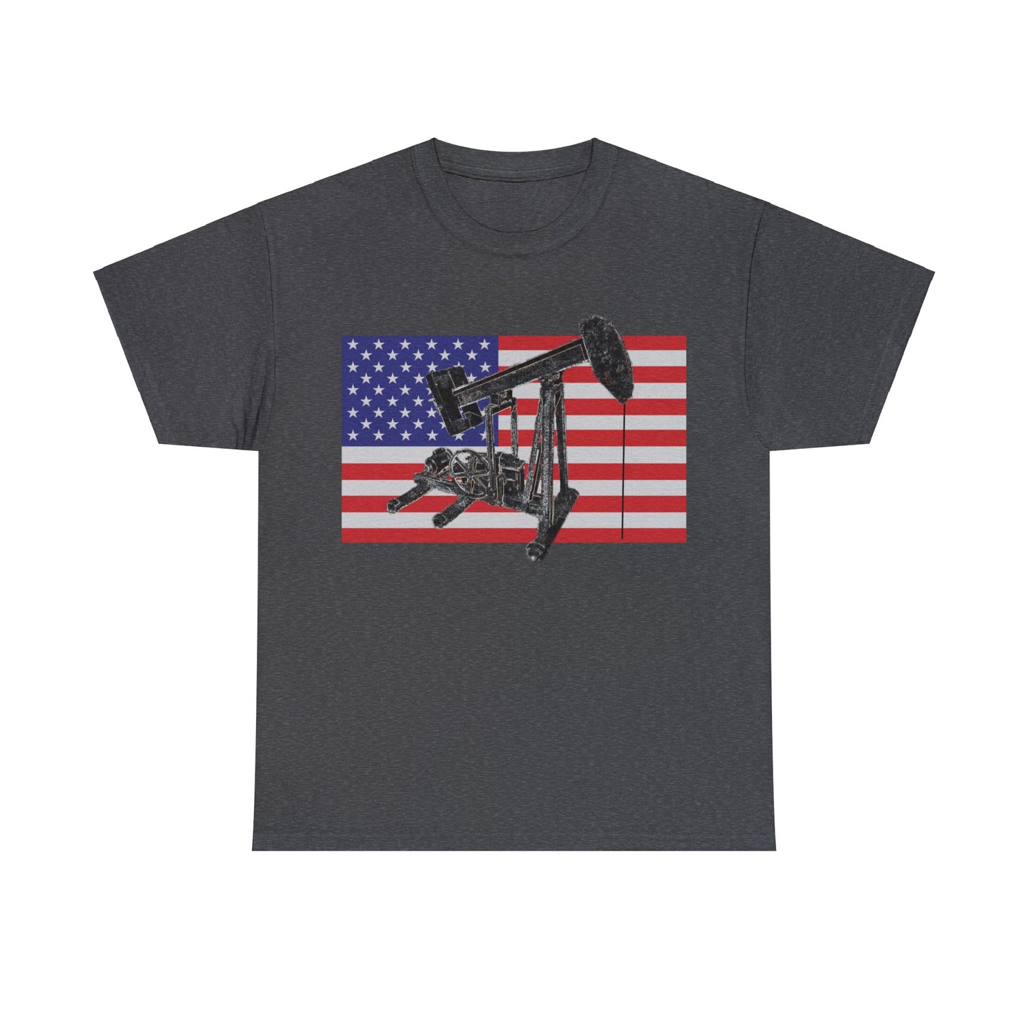 American Oil Worker Pump Jack USA Flag Heavy Cotton Tee