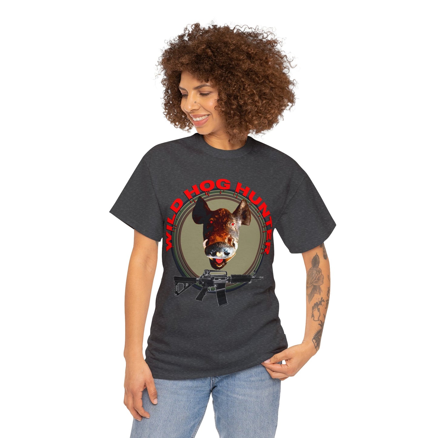 Wild Hog Hunter, Wild Hog, Hog Wild, Hog Boar Hunting Heavy Cotton Tee