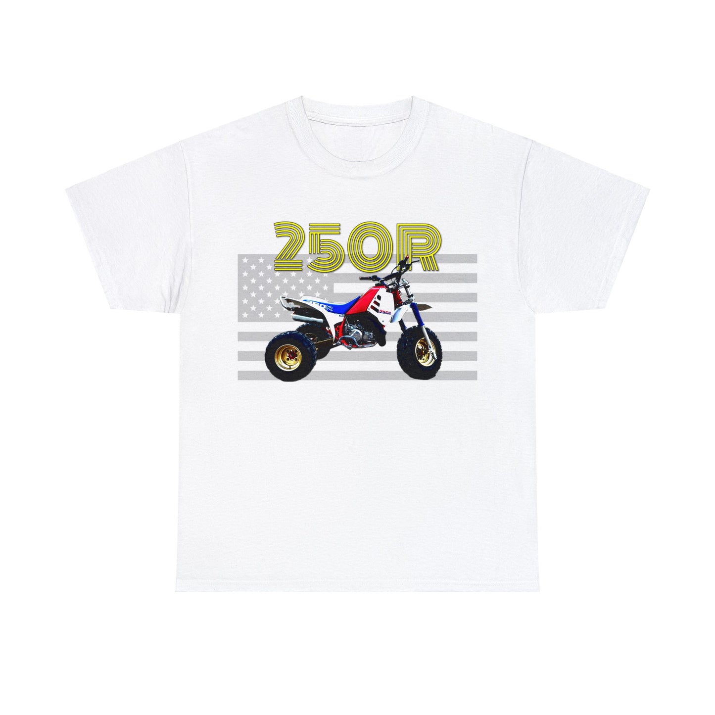 250r ATV ATC Vintage Retro Three Wheeler American Flag Heavy Cotton Tee