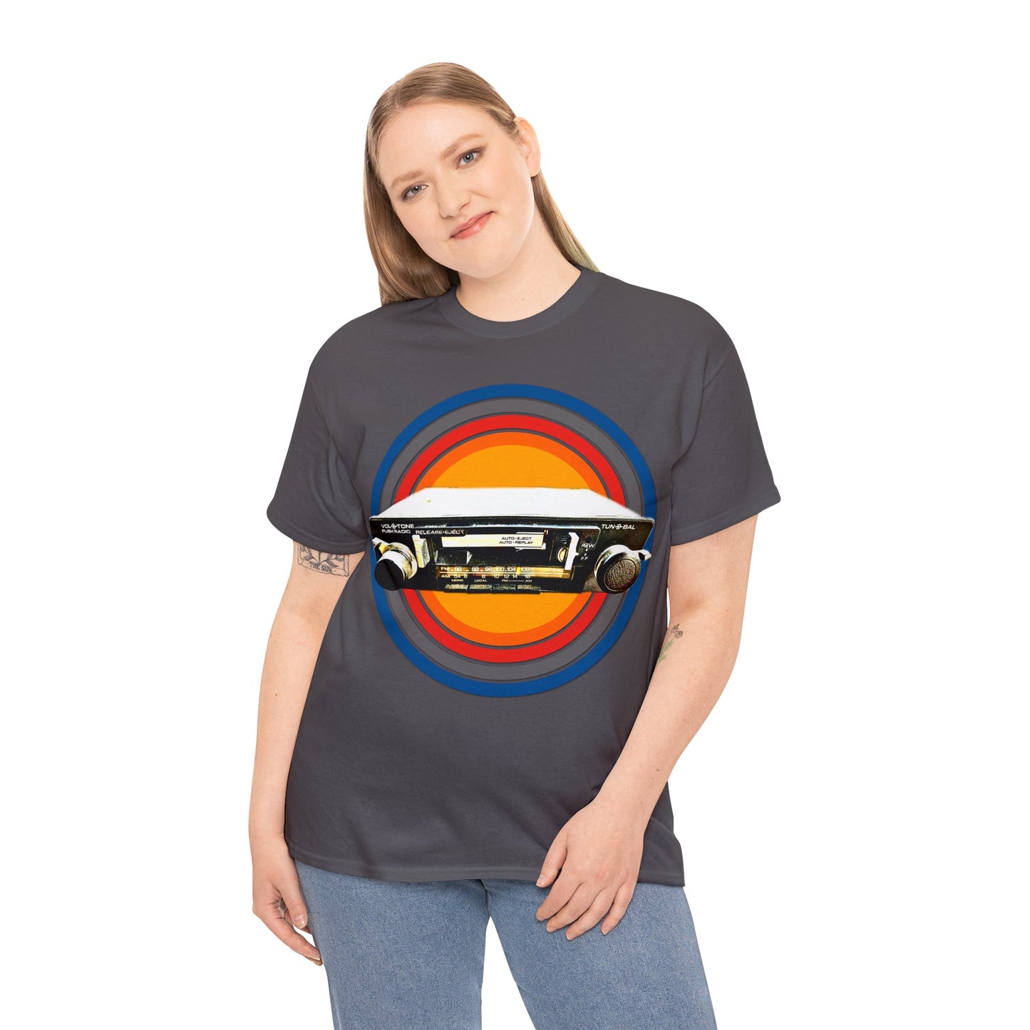 Vintage Retro Car Stereo Tape Deck Tuner Heavy Cotton Tee