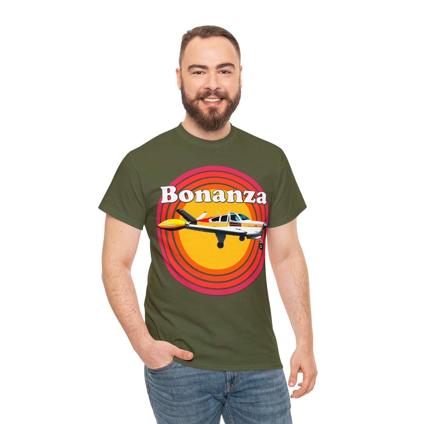 Vintage Bonanza Airplane, 1970s Private Airplane, Turbo Prop Aircraft Heavy Cotton Tee