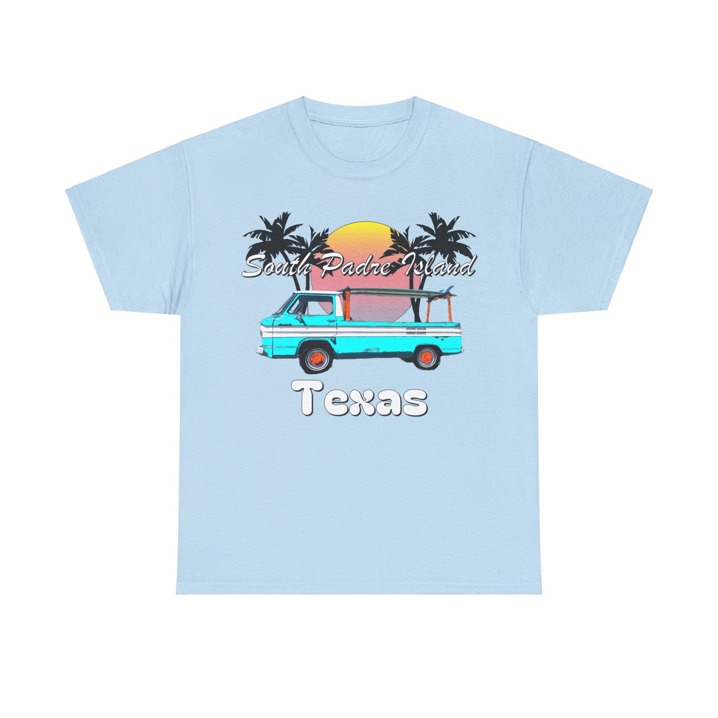 South Padre Island Texas, South Padre Surfer, Palm Trees Heavy Cotton Tee