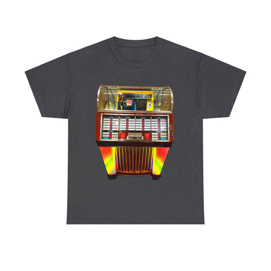 Vintage Jukebox, Retro Jukebox, Jukebox Hero, Record Player, Turntable Heavy Cotton Tee