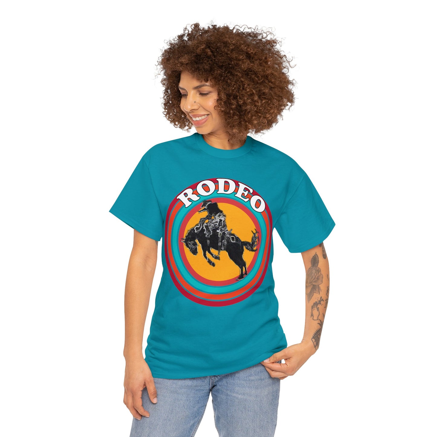 Rodeo, Bronco Rider, Bronc Buster, Cowboy Rider, Horse Rider, Wild Horse Heavy Cotton Tee