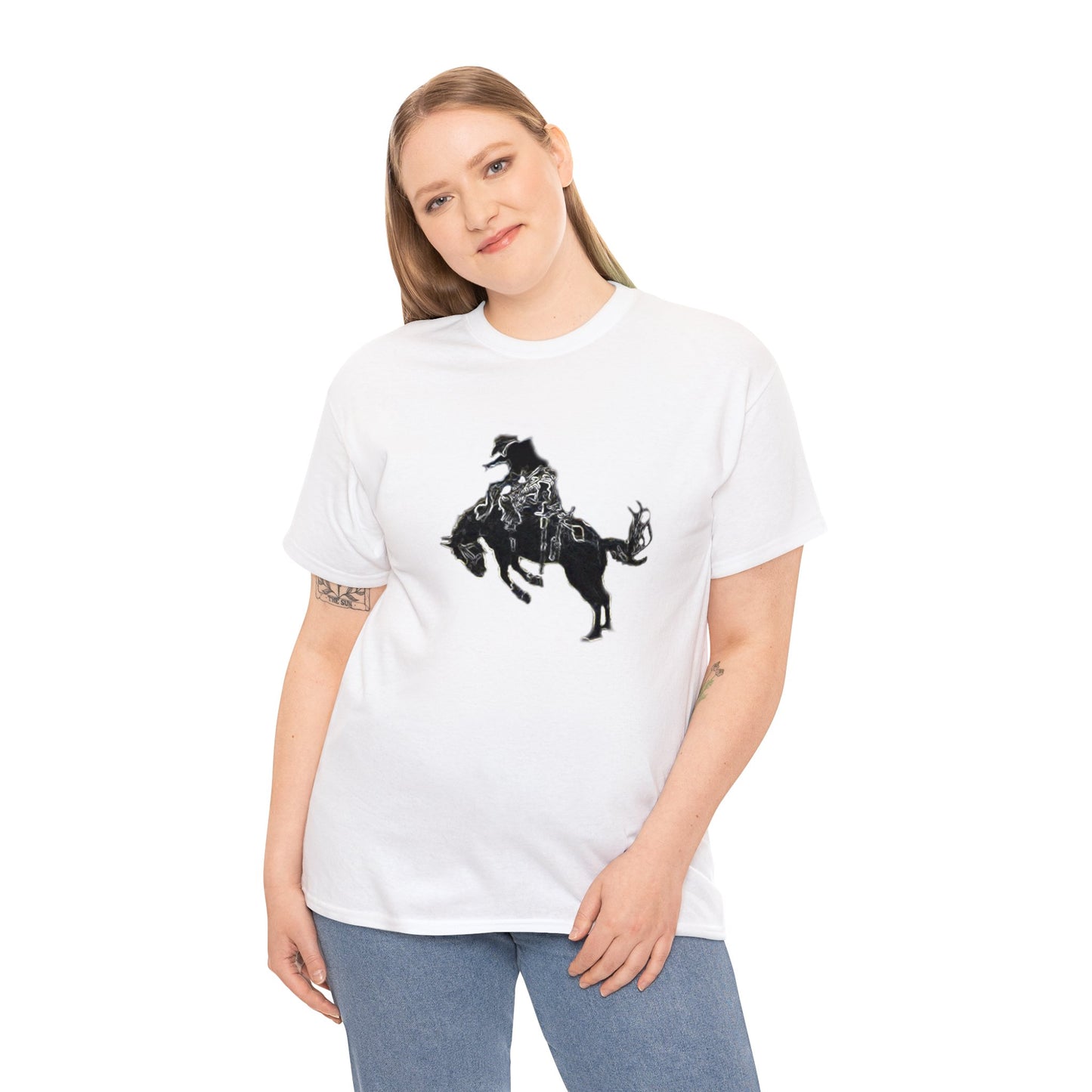 Rodeo, Bronco Rider, Bronc Buster, Cowboy Rider, Horse Rider, Wild Horse Heavy Cotton Tee