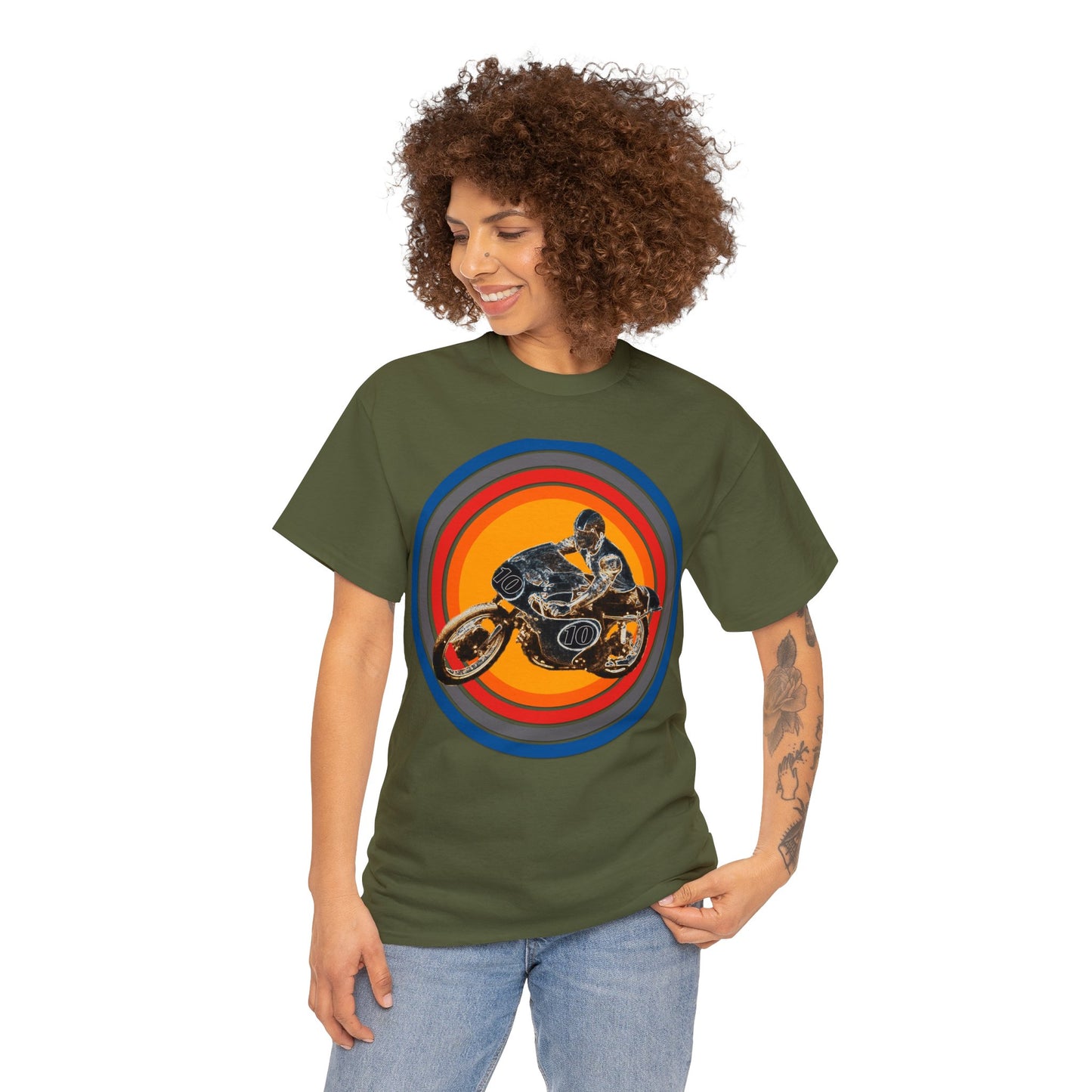 Vintage Motorcycle Racer, Retro 1970s Motor Cycle Heavy Cotton Tee