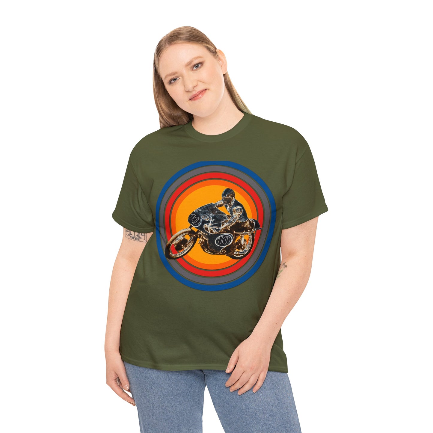 Vintage Motorcycle Racer, Retro 1970s Motor Cycle Heavy Cotton Tee