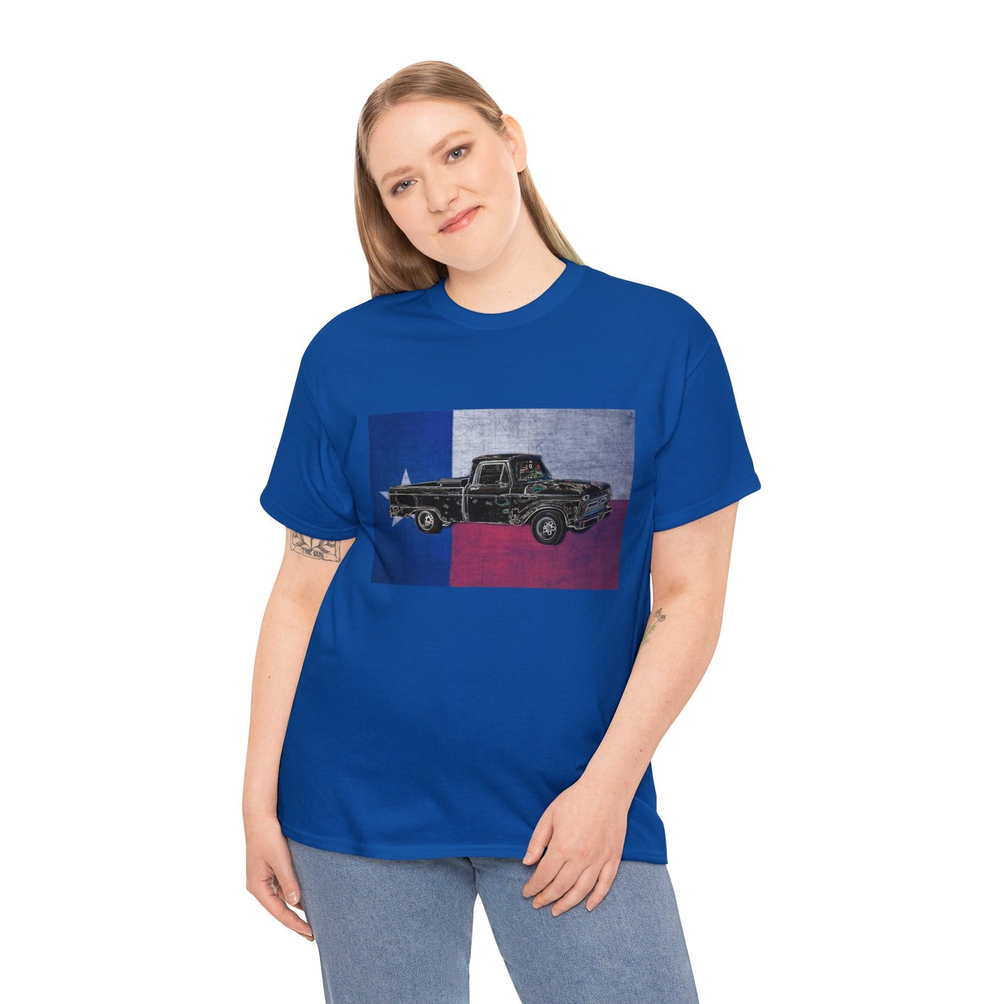 Vintage Texas Flag Pickup Truck Heavy Cotton Tee