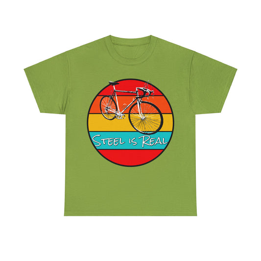 Steel is Real, Steel Road Bike, Vintage Road Bicycle, Cool Vintage Road Bike Heavy Cotton Tee