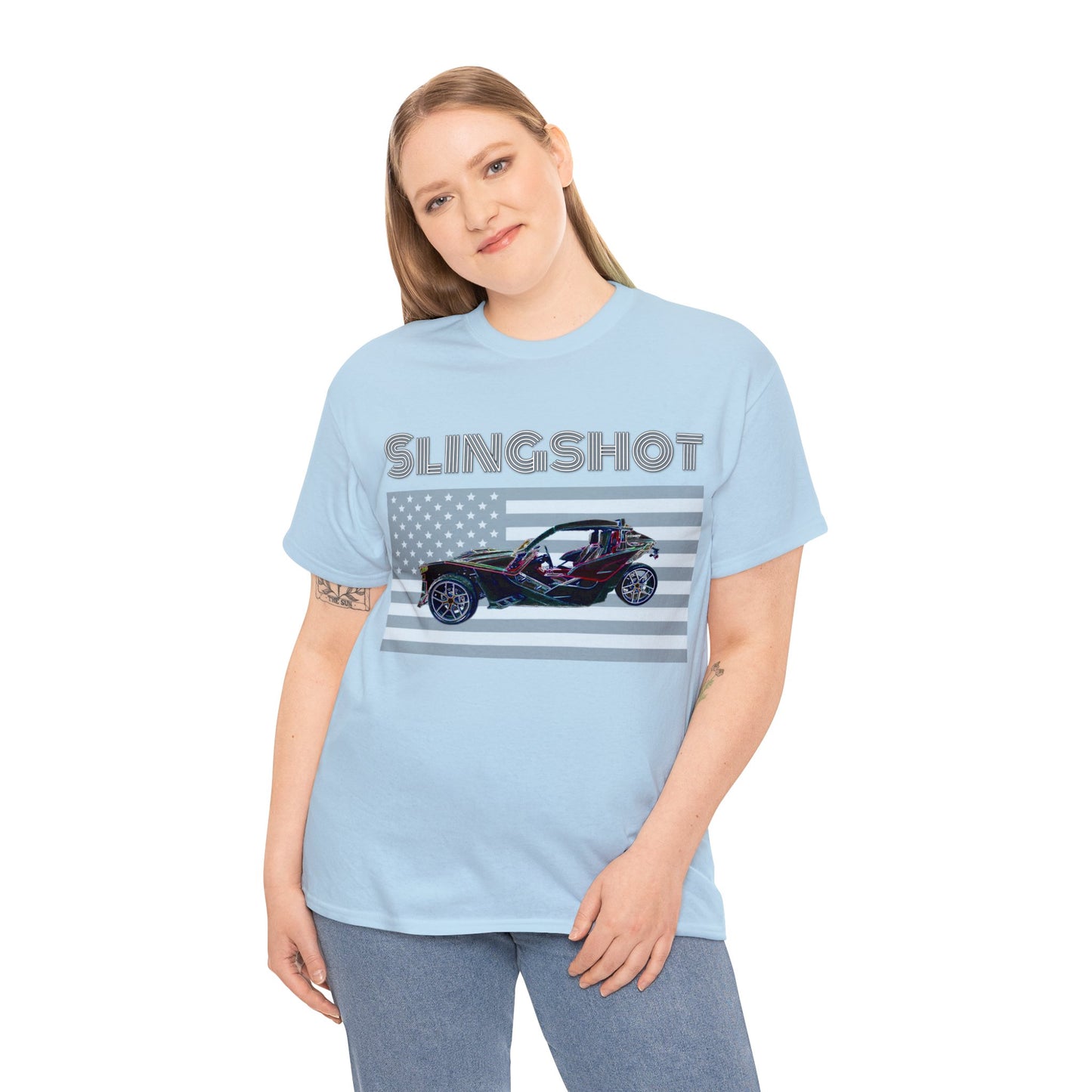 Sling Shot Three Wheel Car, Slingshot Convertible, American Flag Heavy Cotton Tee