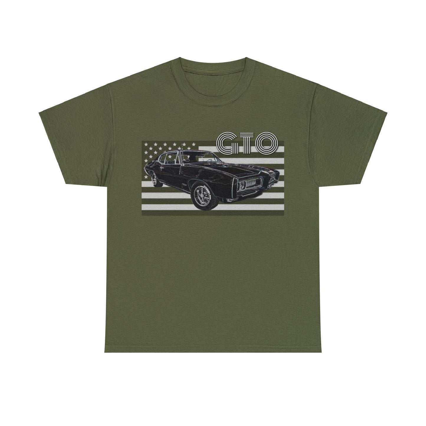 GTO Muscle Car, Pontiac, Vintage Car, Vintage American Car, American Flag Heavy Cotton Tee