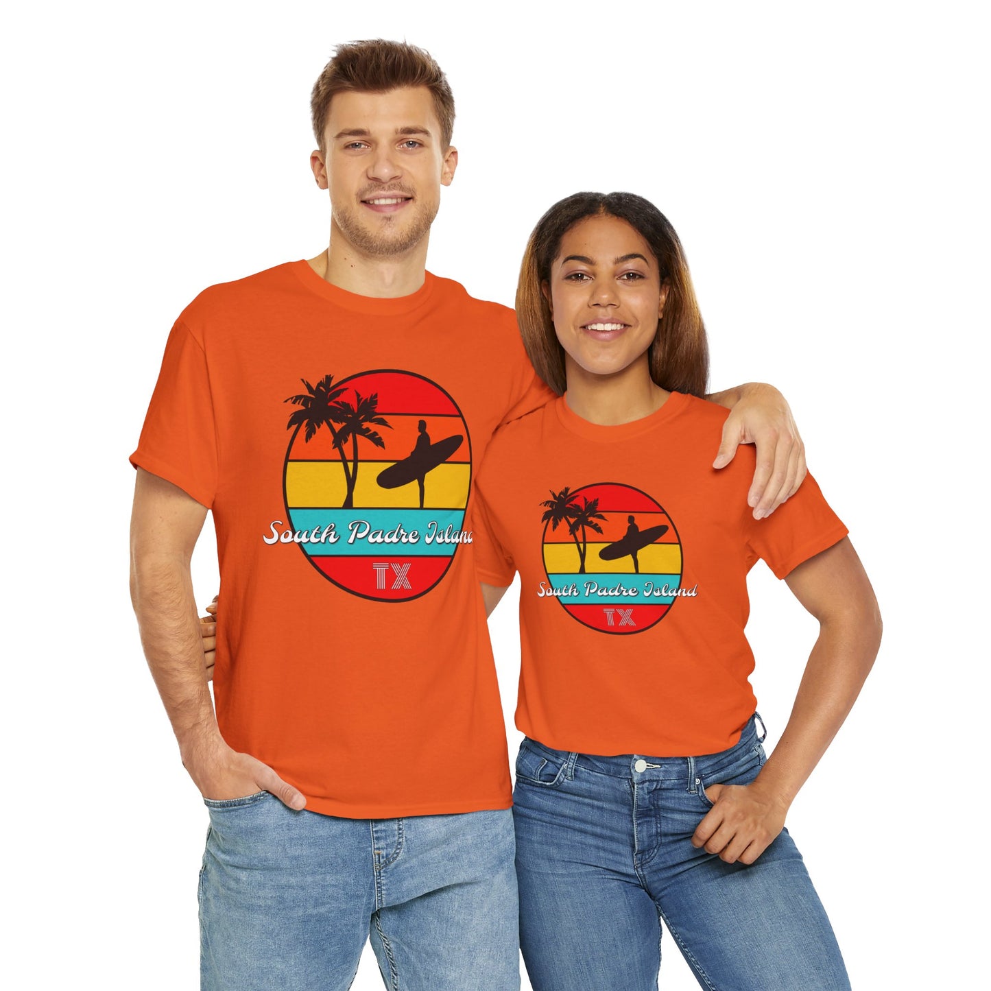 South Padre Island Texas, South Padre Surfer, Palm Trees Heavy Cotton Tee