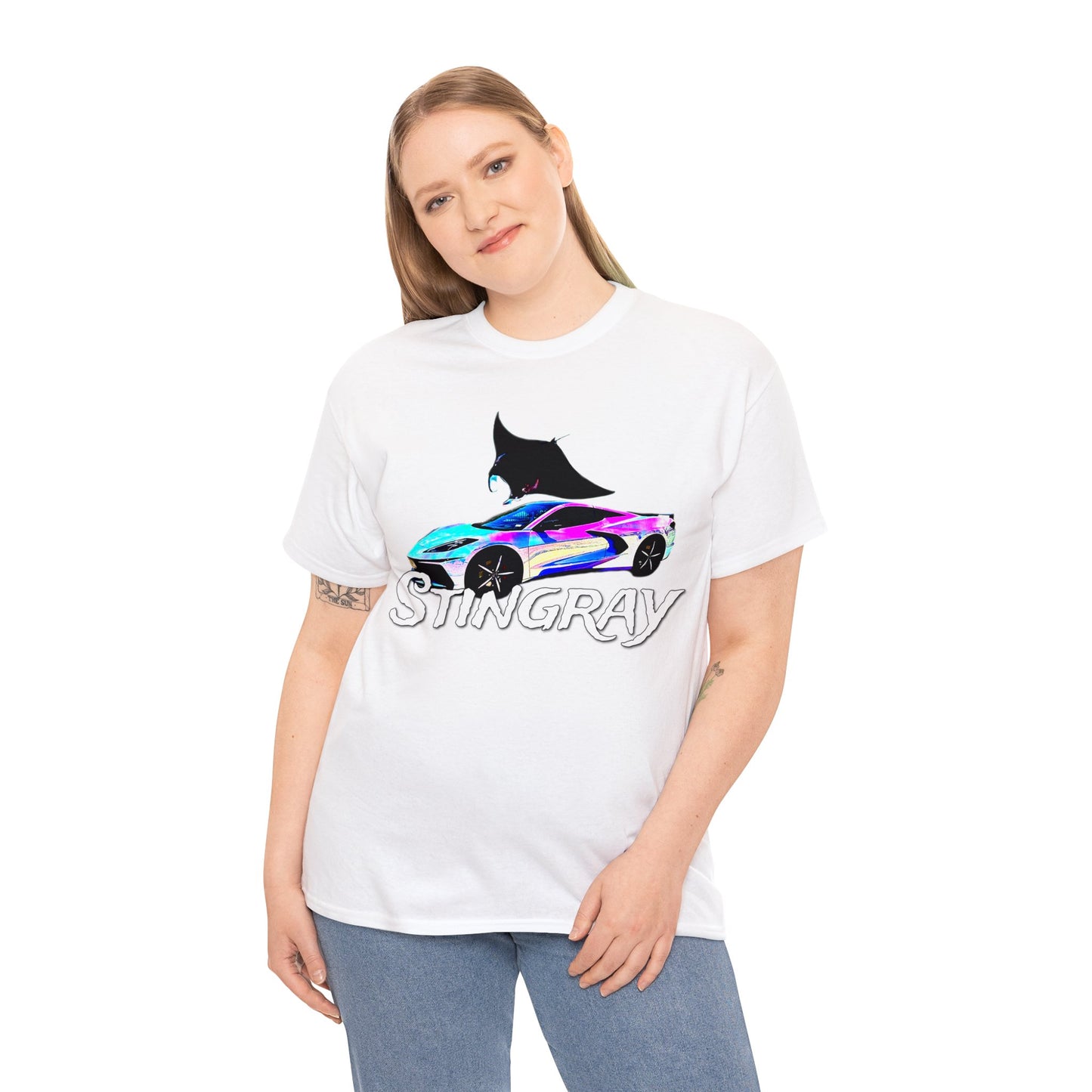 Sting Ray Car, Vette, Stingray Sports Car American Automobile Heavy Cotton Tee