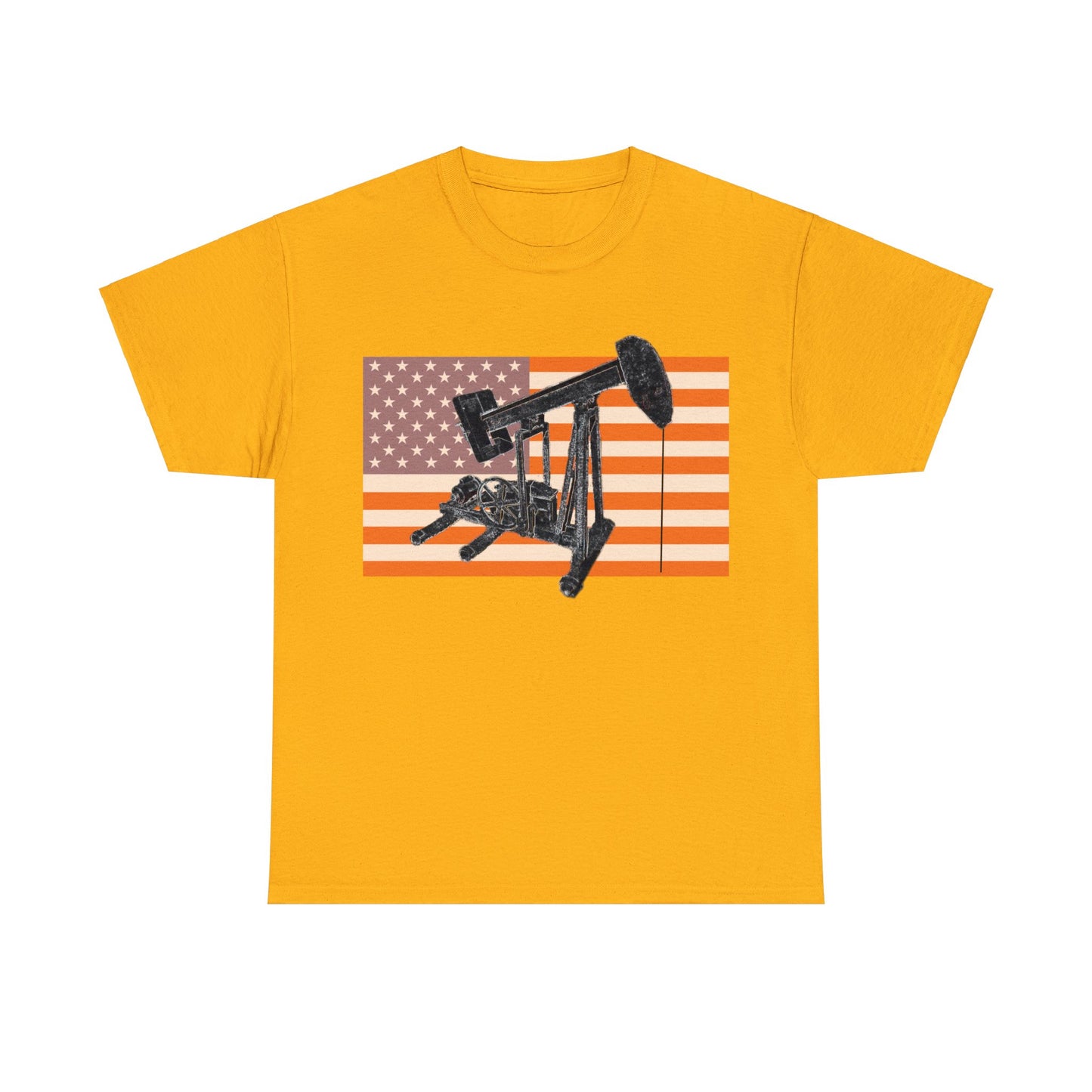 American Oil Worker Pump Jack USA Flag Heavy Cotton Tee