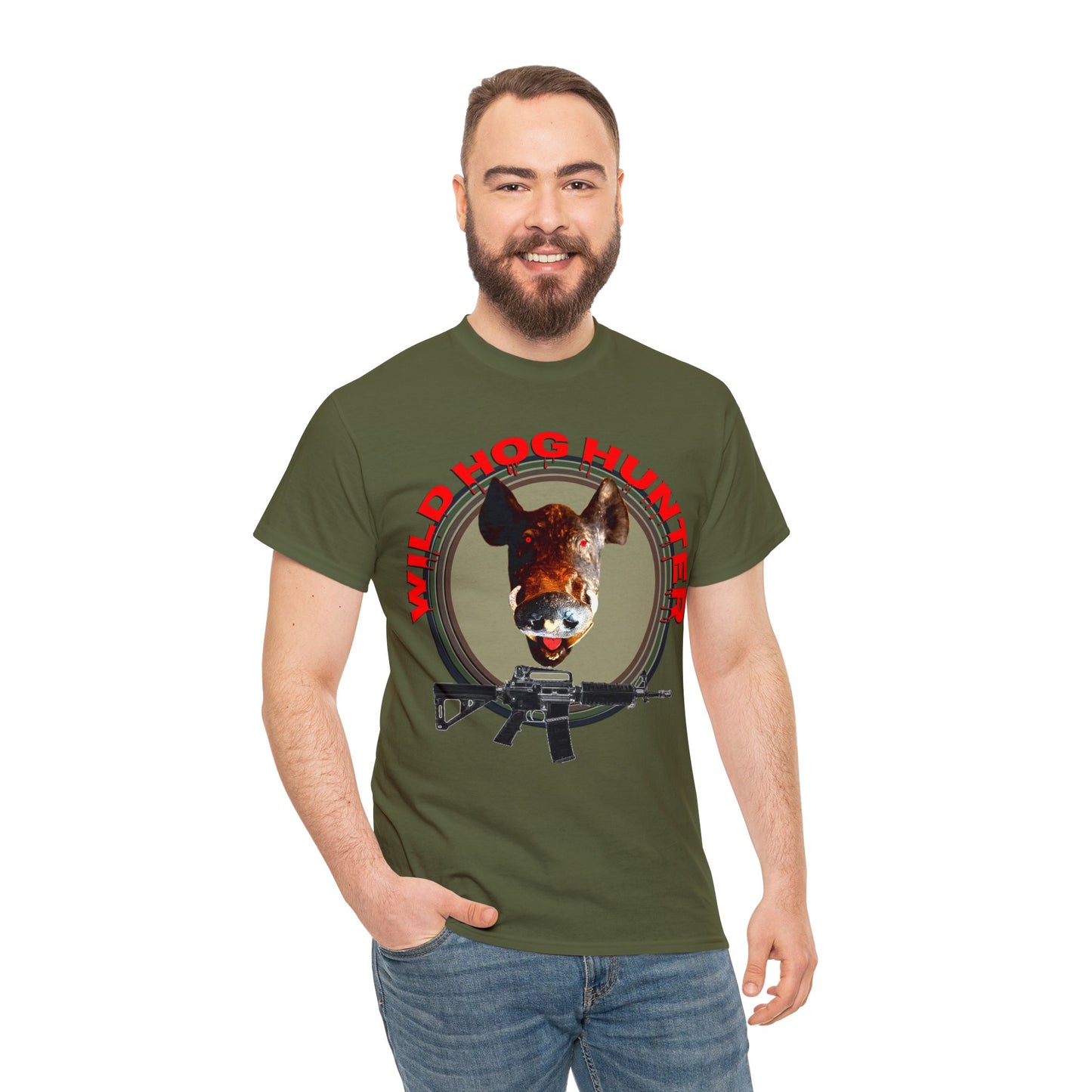 Wild Hog Hunter, Wild Hog, Hog Wild, Hog Boar Hunting Heavy Cotton Tee