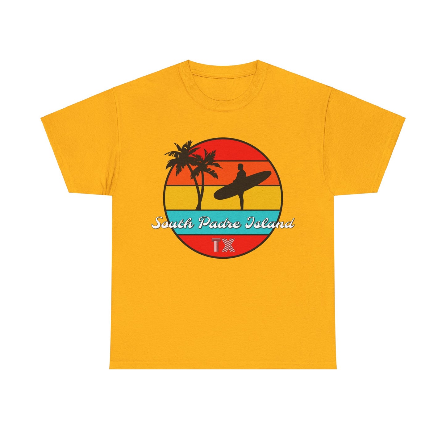 South Padre Island Texas, South Padre Surfer, Palm Trees Heavy Cotton Tee