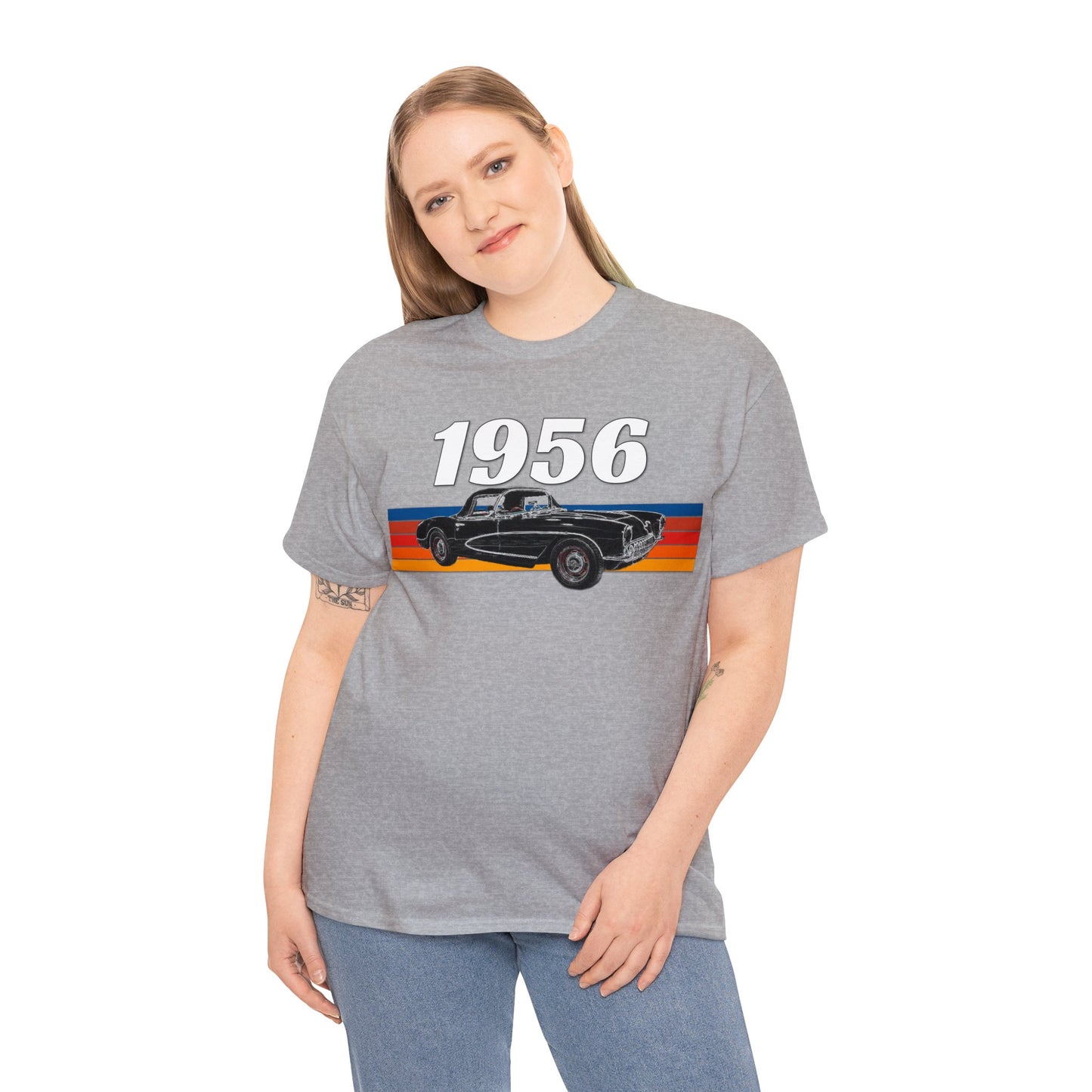 1956 Vette Classic Car, Vintage American Muscle Car Heavy Cotton Tee