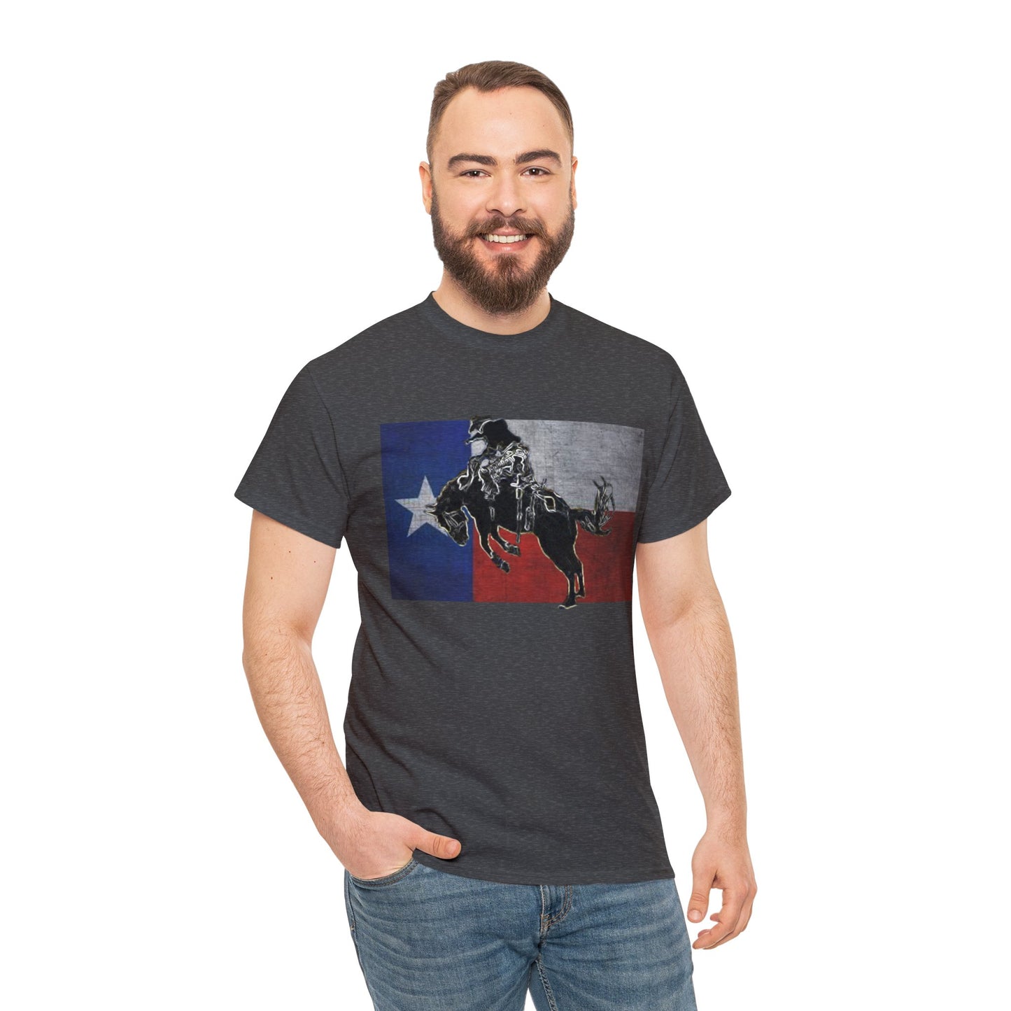 Rodeo, Bronco Rider, Bronc Buster, Cowboy Rider, Horse Rider, Wild Horse Heavy Cotton Tee