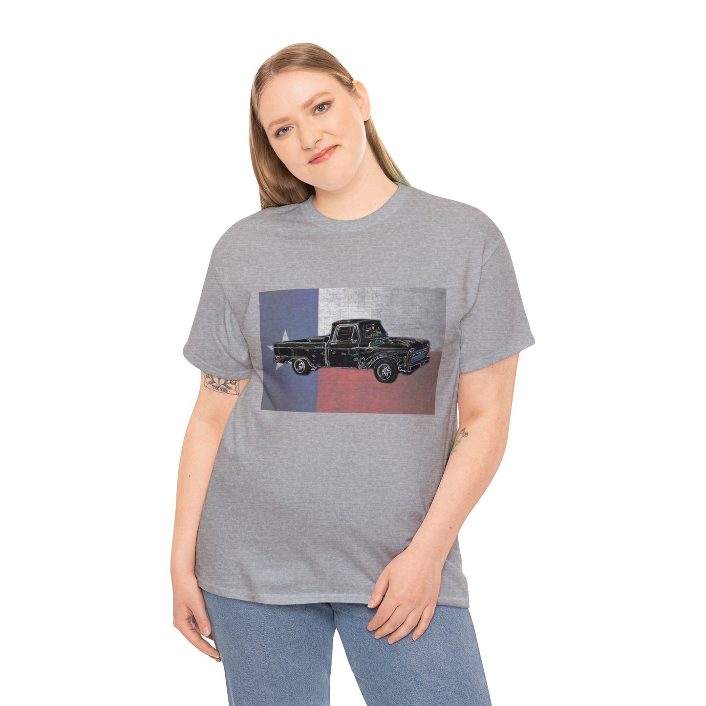 Vintage Texas Flag Pickup Truck Heavy Cotton Tee