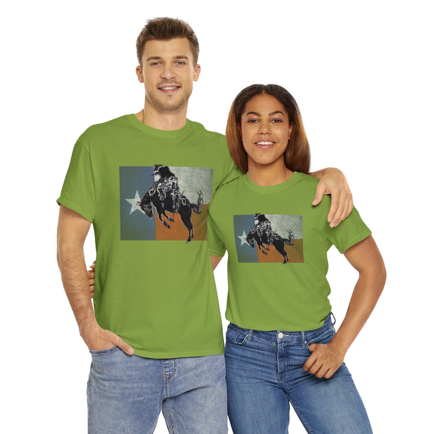 Rodeo, Bronco Rider, Bronc Buster, Cowboy Rider, Horse Rider, Wild Horse Heavy Cotton Tee